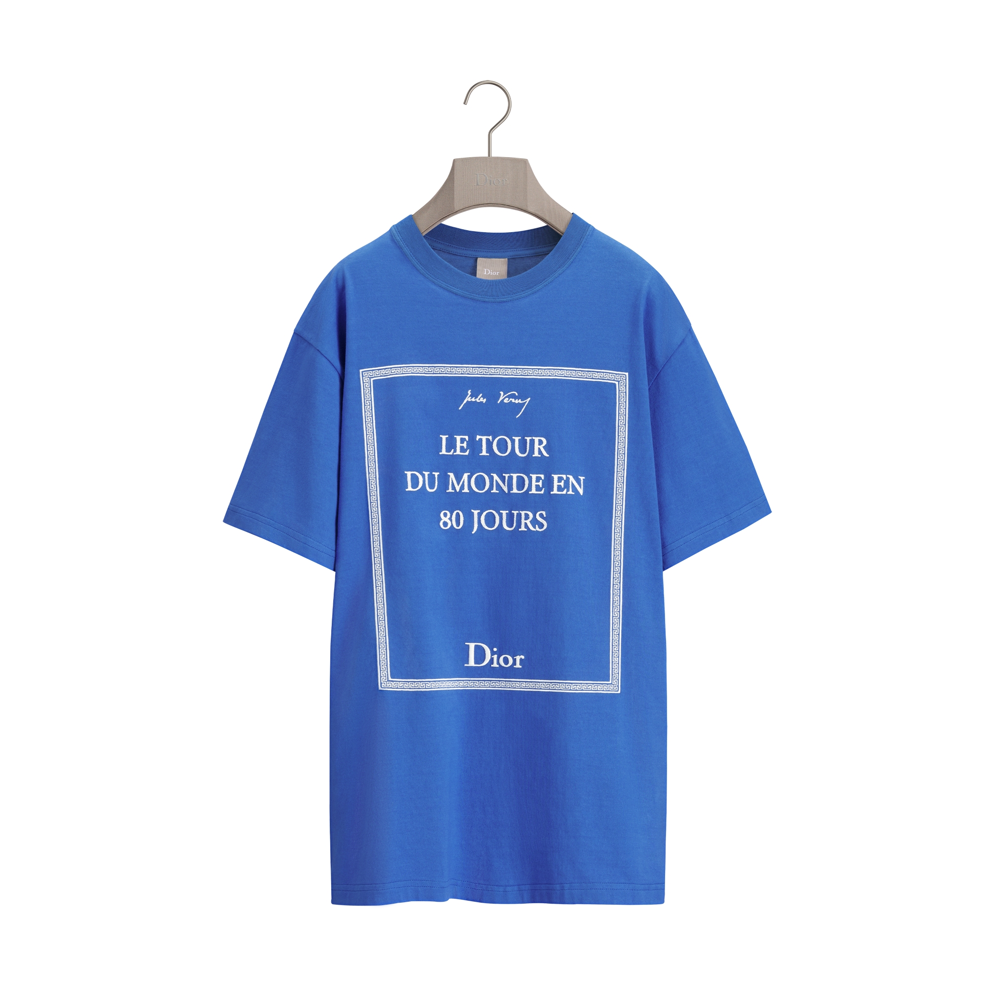 T-Shirt with Book Cover Embroidery, Relaxed Fit Blue Cotton Jersey