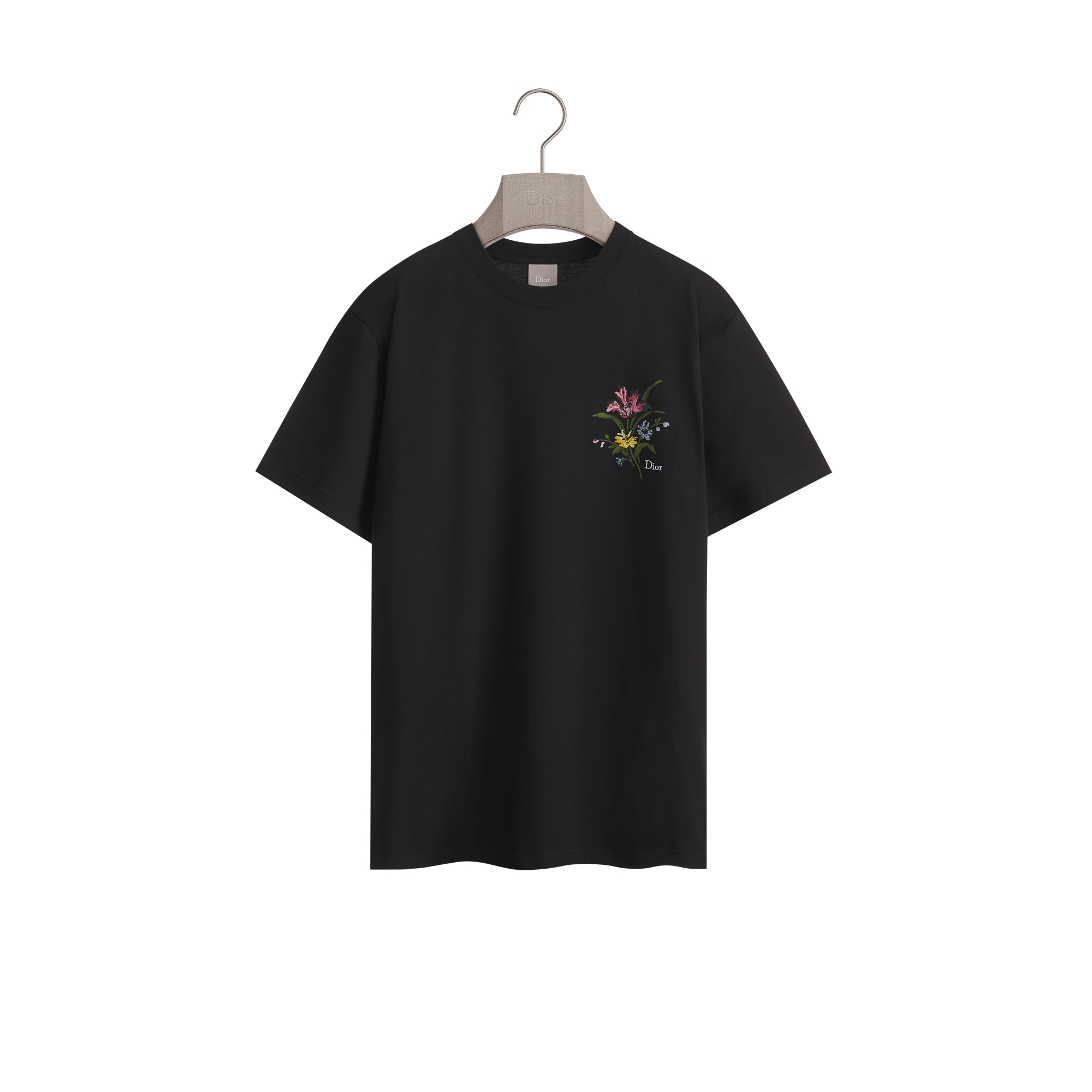 T-Shirt with Dior Secret Garden Motif, Relaxed Fit Black Cotton