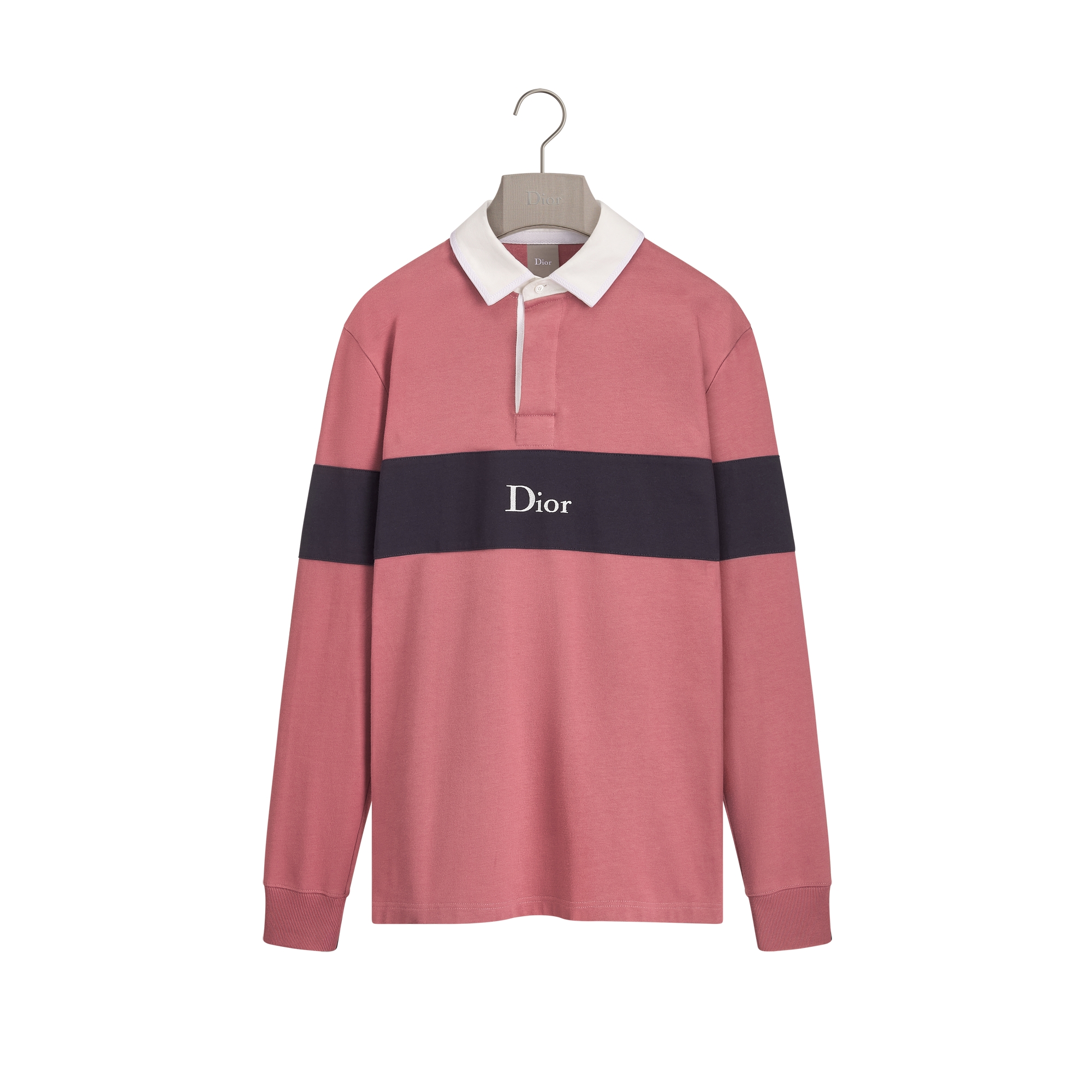 Long-Sleeved Polo Shirt, Relaxed Fit Purple Pink Cotton Jersey E01