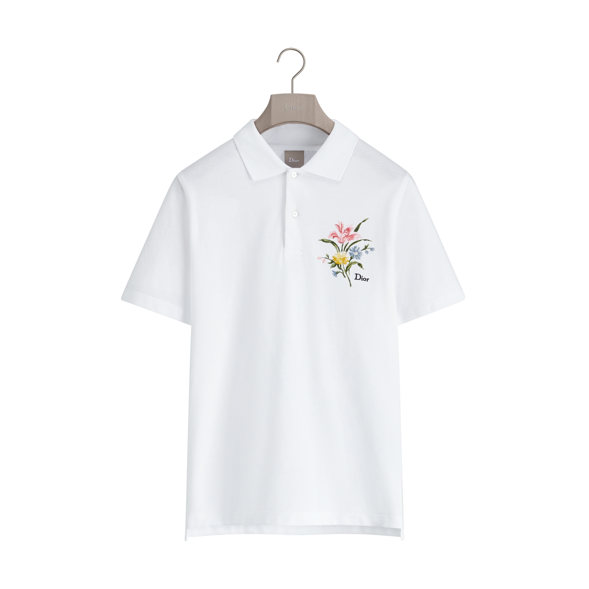 Polo Shirt with Dior Secret Garden Embroidery, Relaxed Fit White Cotton Piqué E01