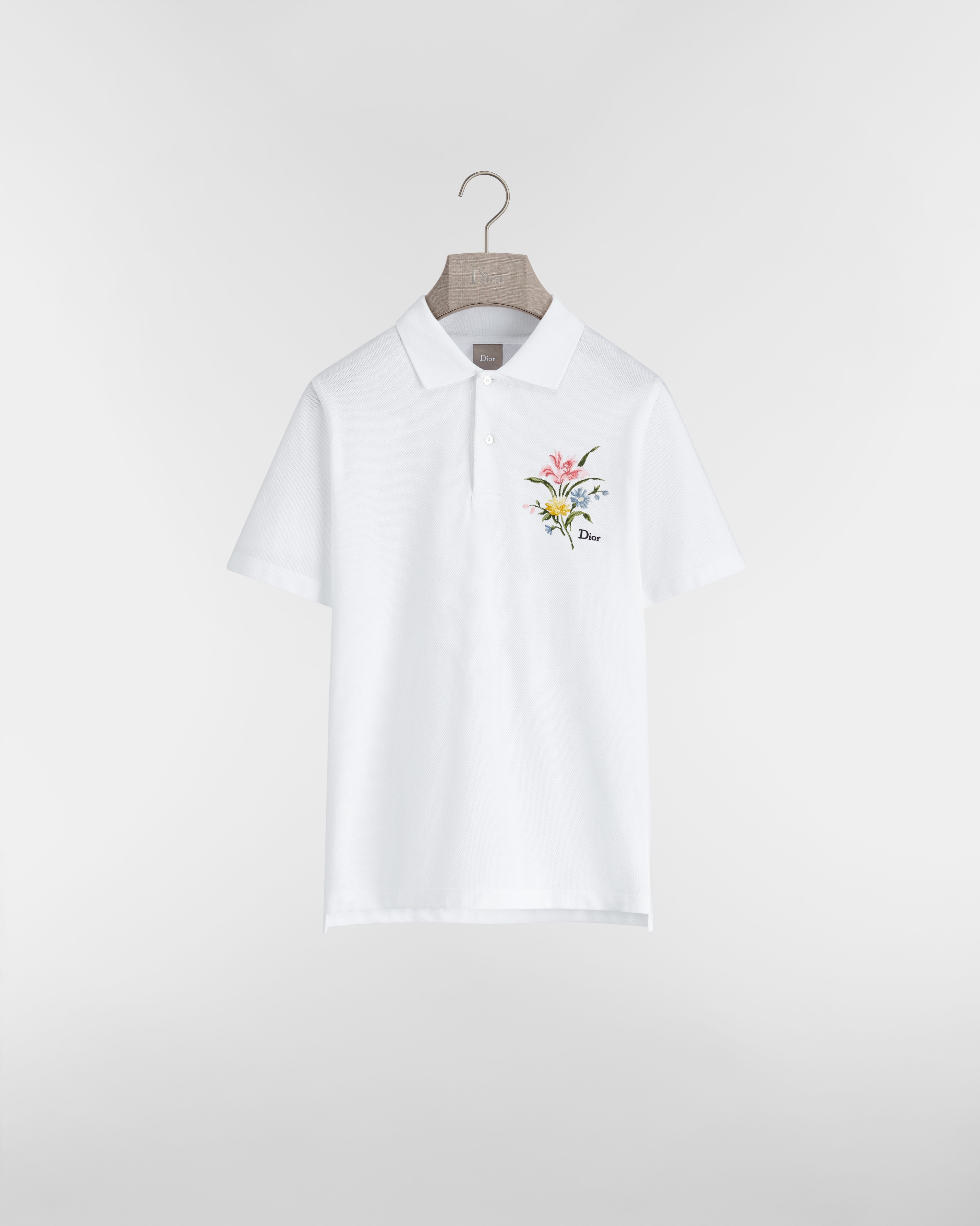 寬鬆剪裁 Dior Secret Garden 刺繡 Polo 恤 白色純棉珠地布 E01