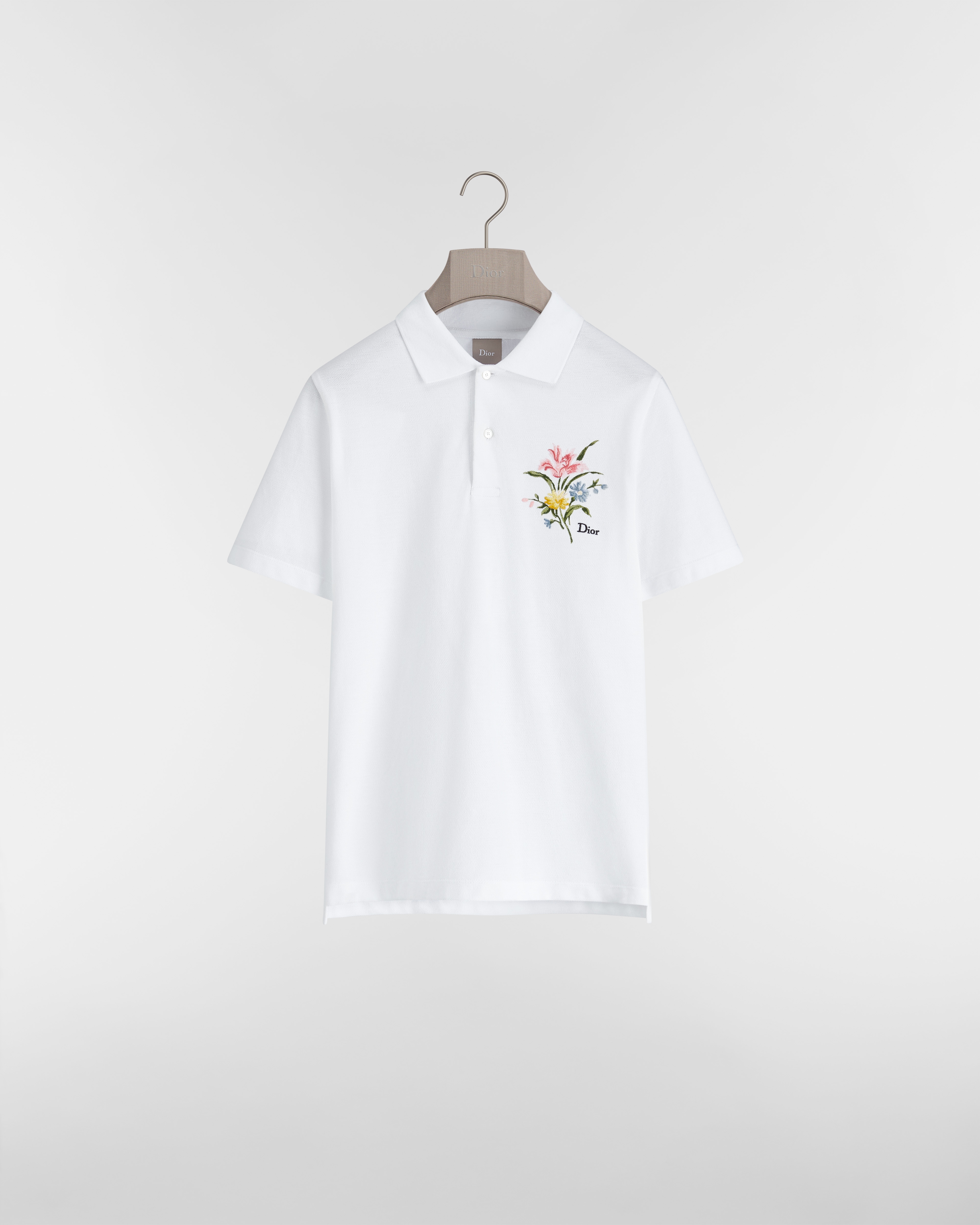 Polo Shirt with Dior Secret Garden Embroidery, Relaxed Fit White Cotton Piqué E01