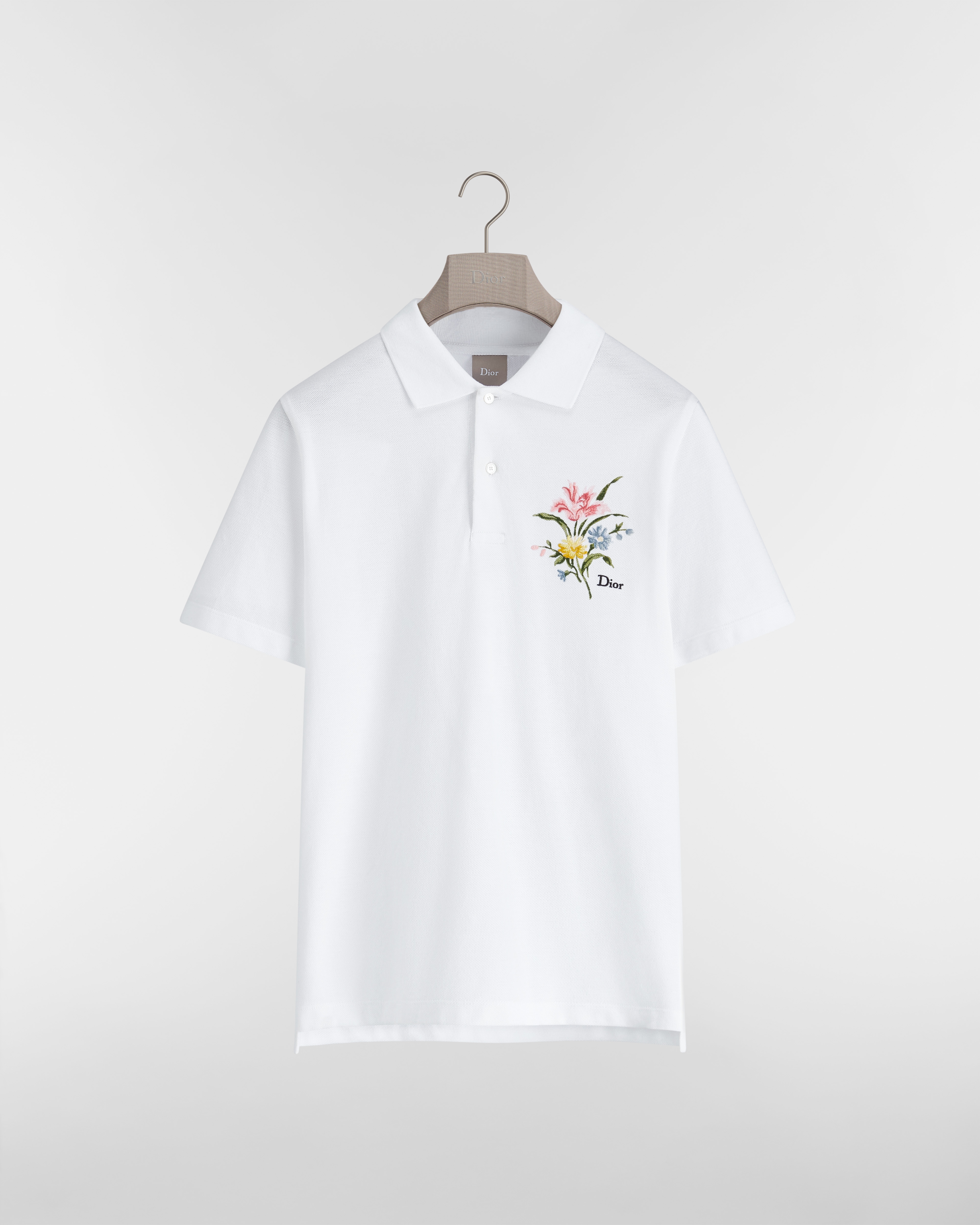 Polo Shirt with Dior Secret Garden Embroidery, Relaxed Fit White Cotton Piqué E01