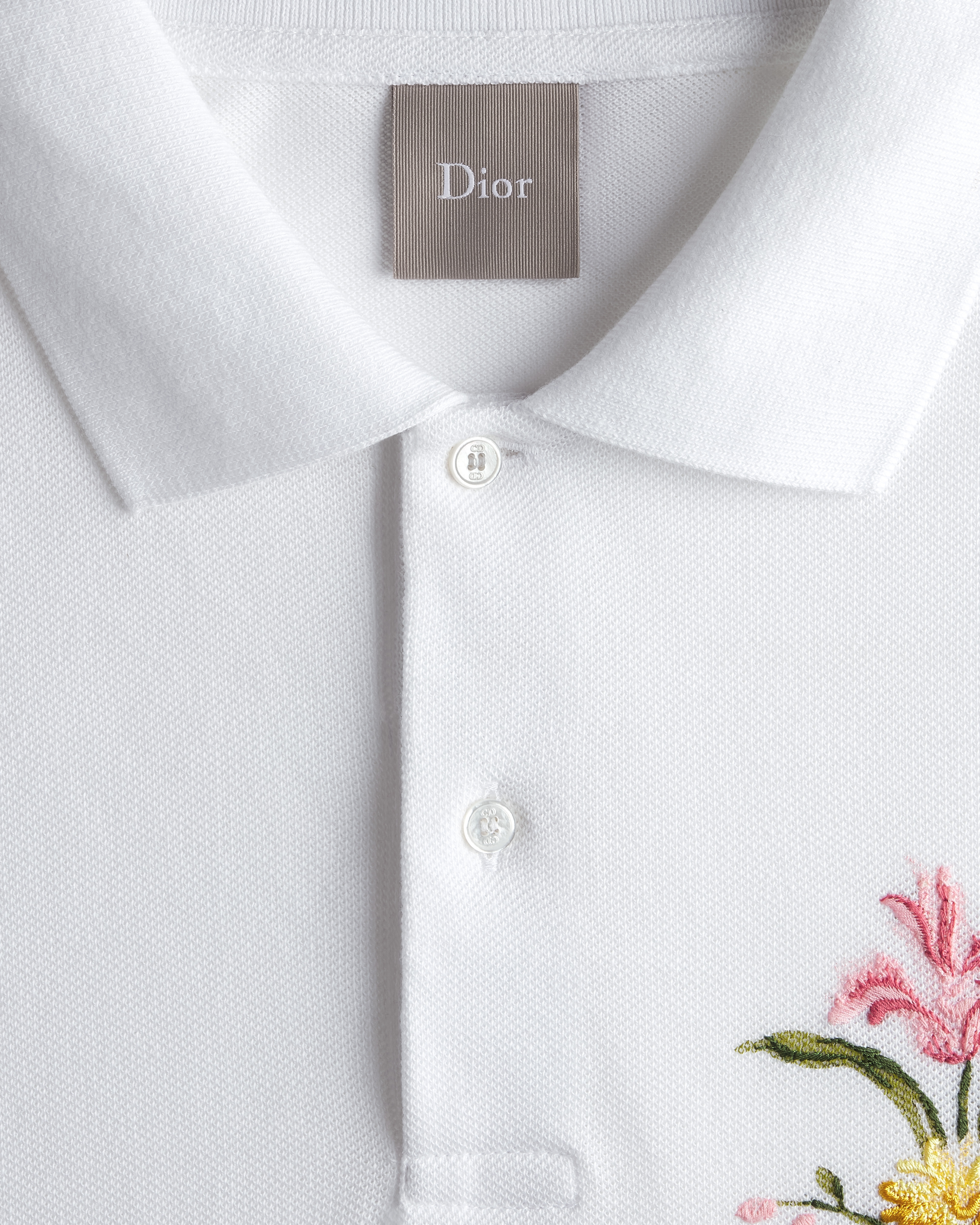 Polo Shirt with Dior Secret Garden Embroidery, Relaxed Fit White