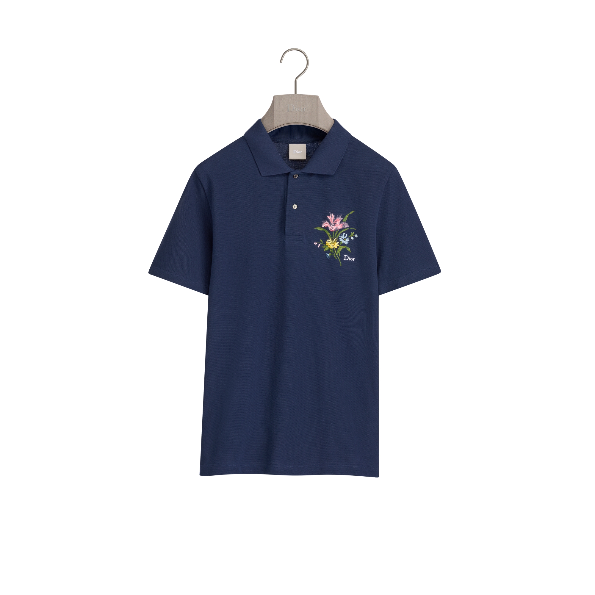 Polo Shirt with Dior Secret Garden Embroidery, Relaxed Fit Blue
