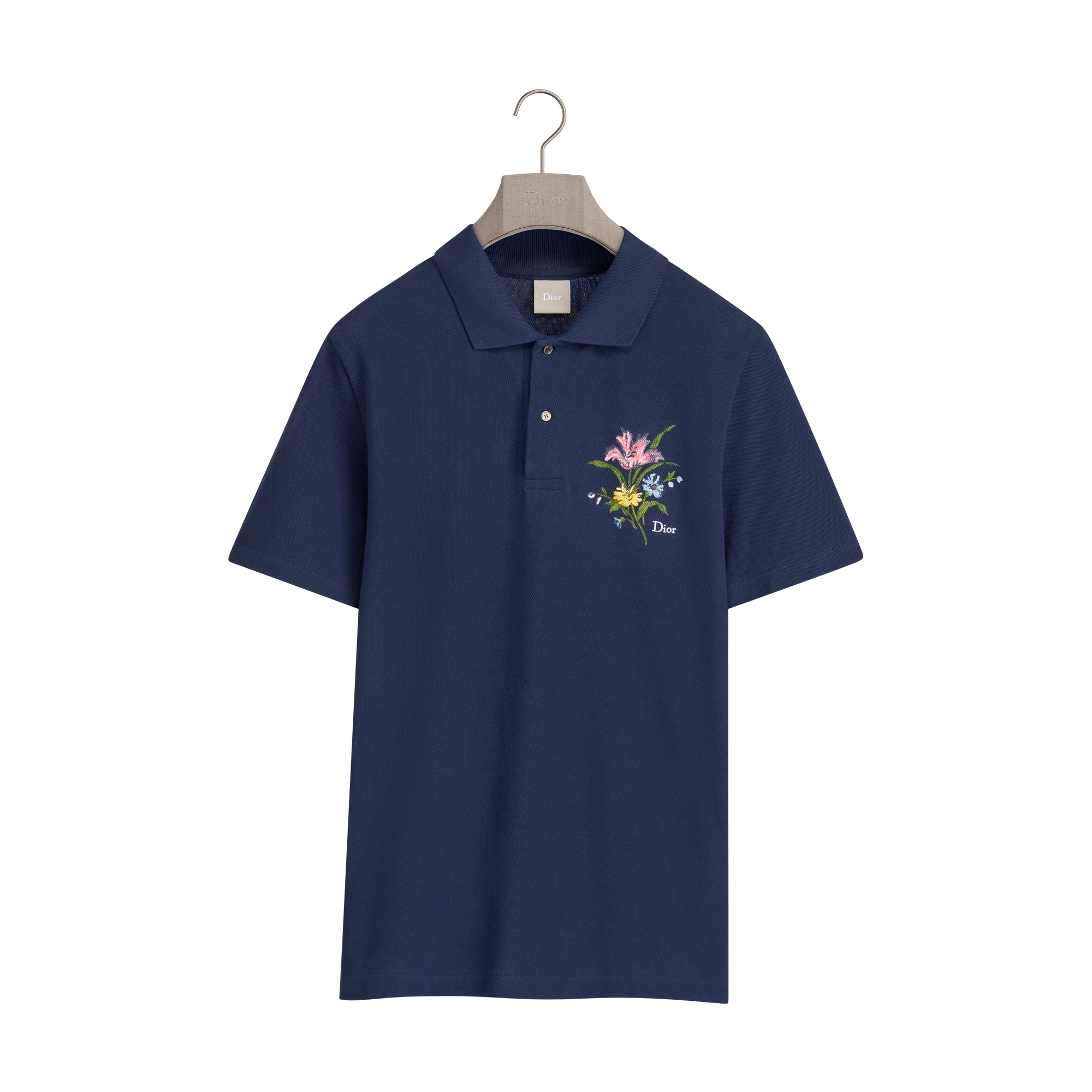 Polo Shirt with Dior Secret Garden Embroidery, Relaxed Fit Blue Cotton Piqué E01