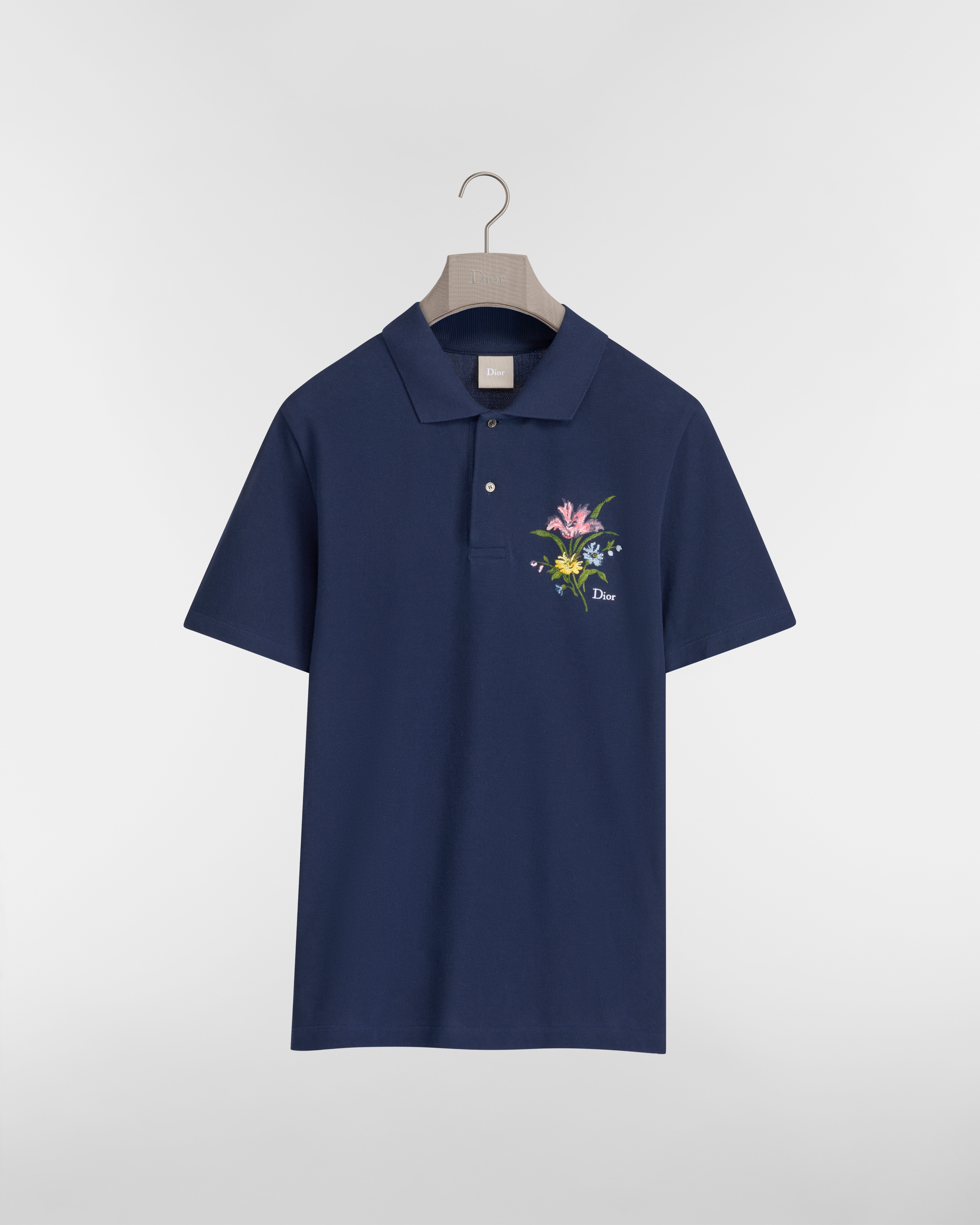 Poloshirt mit Dior Secret Garden Stickerei, Relaxed Fit Baumwollpikee in Blau E01