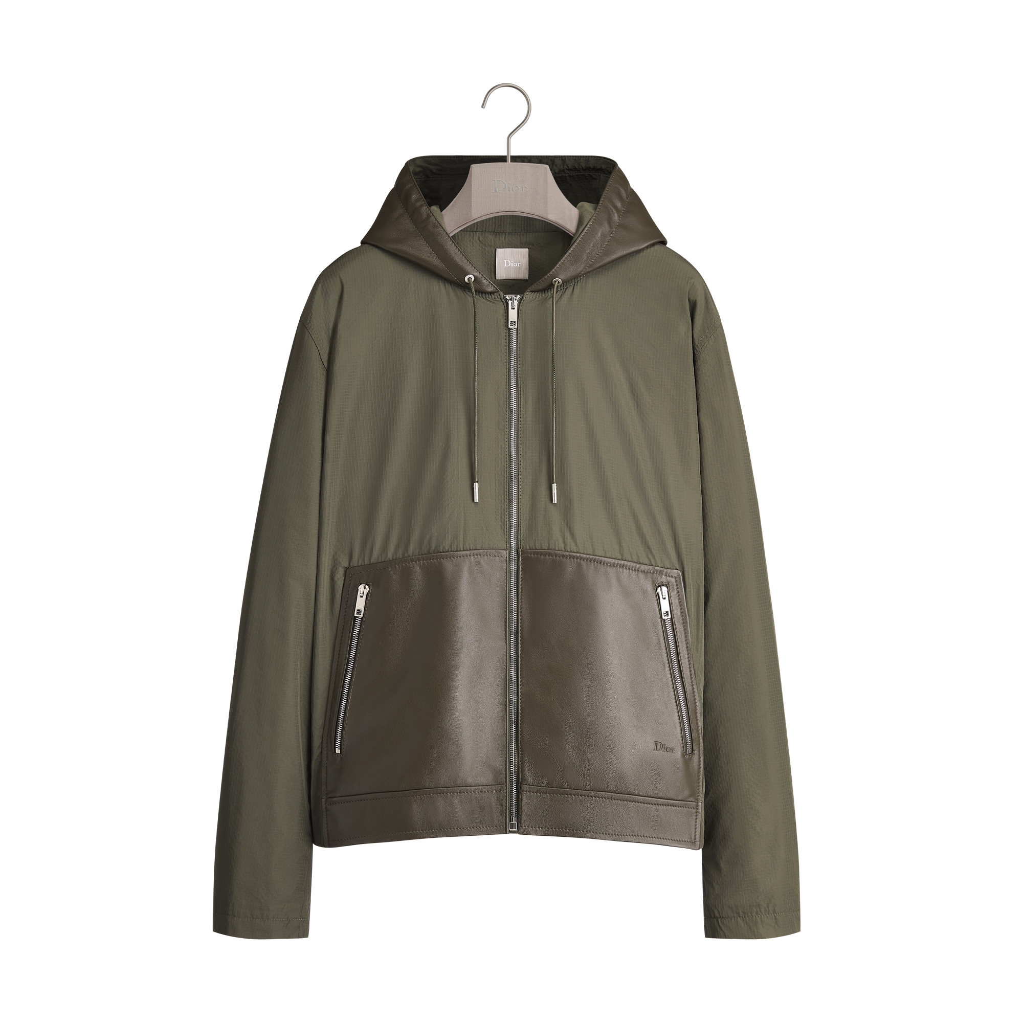 Hooded Jacket Khaki Lambskin and Technical Fabric | DIOR US