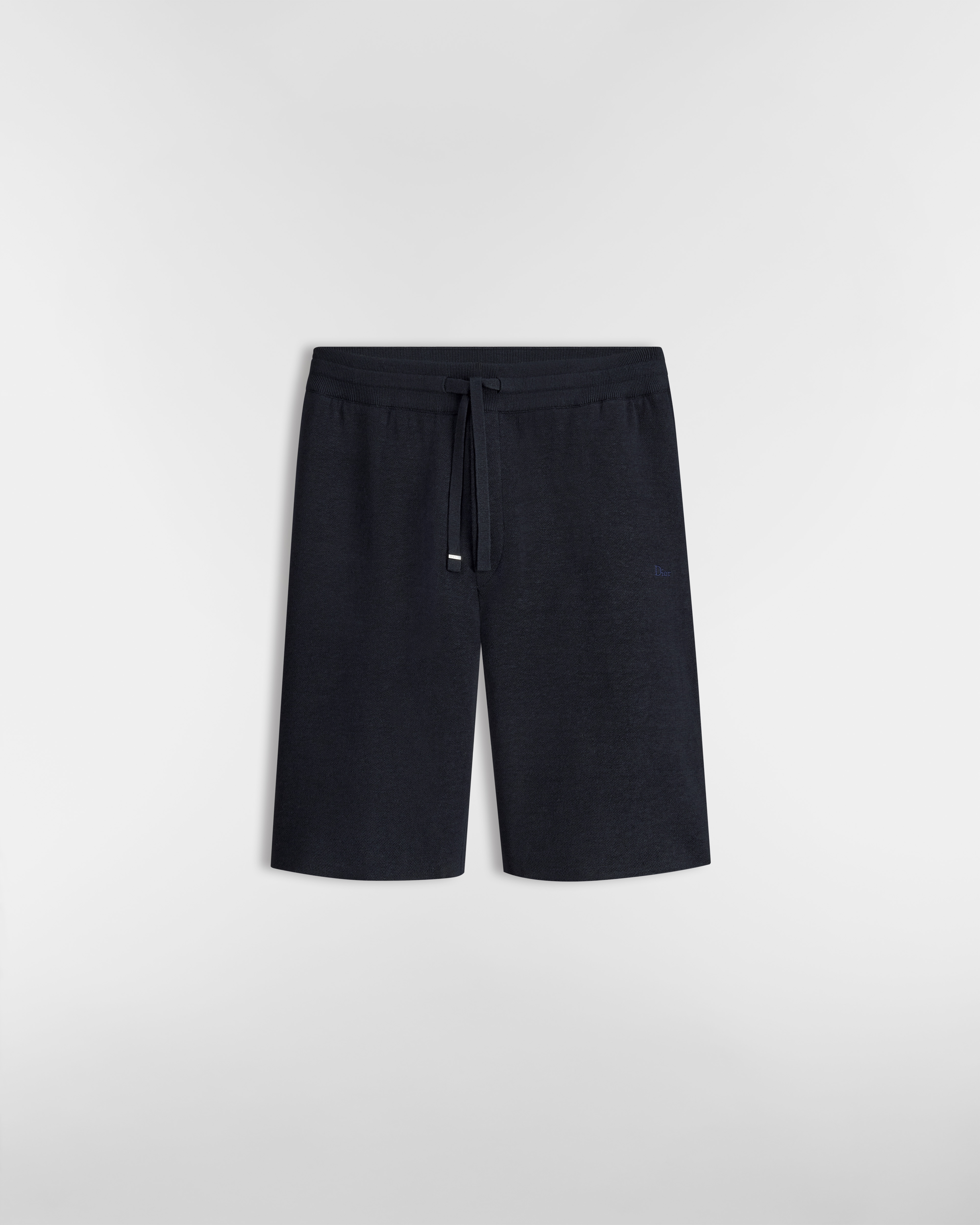 Short Malha com mescla de linho e seda azul-marinho E01