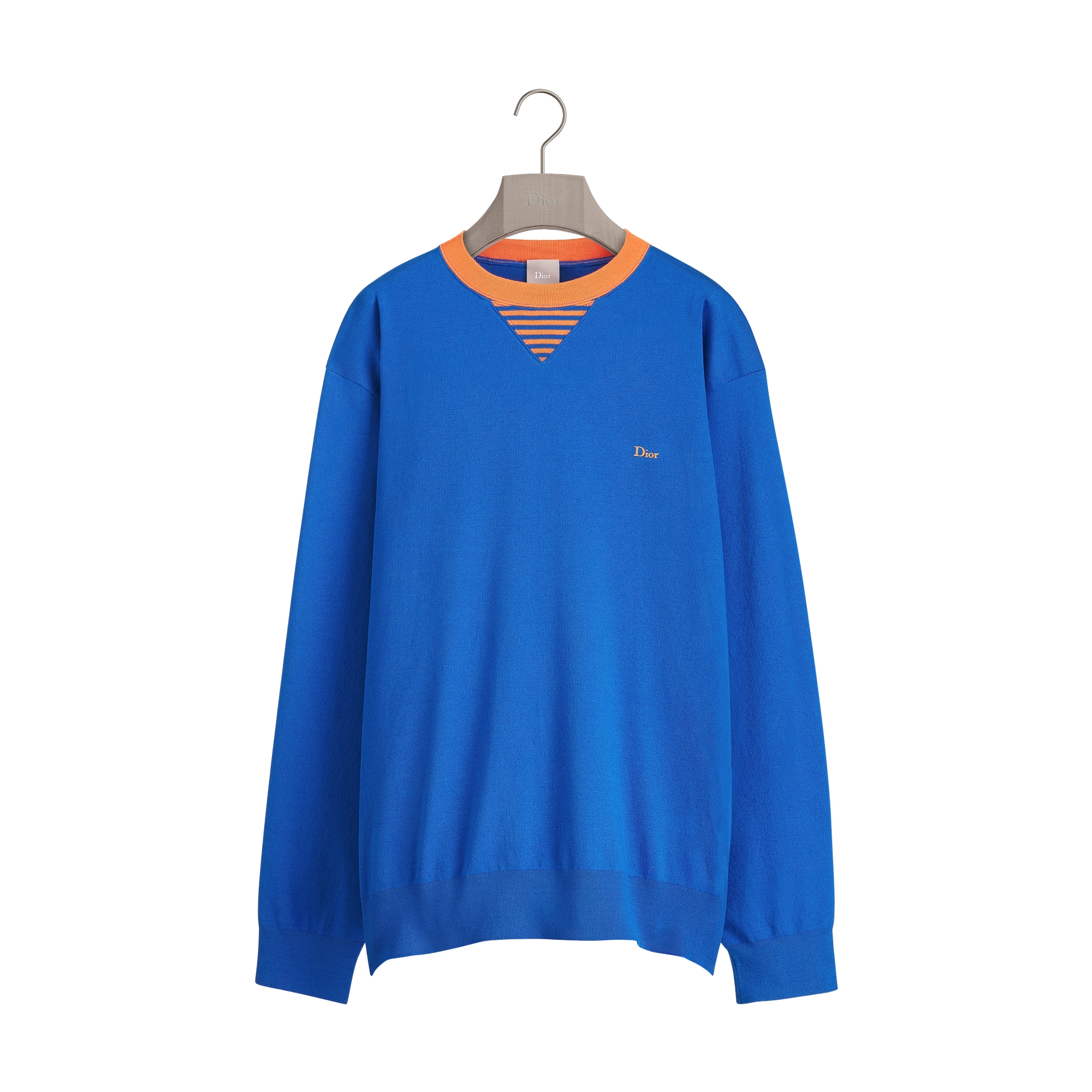 Sweatshirt with Dior Embroidery, Oversized Fit Blue Cotton Knit | DIOR