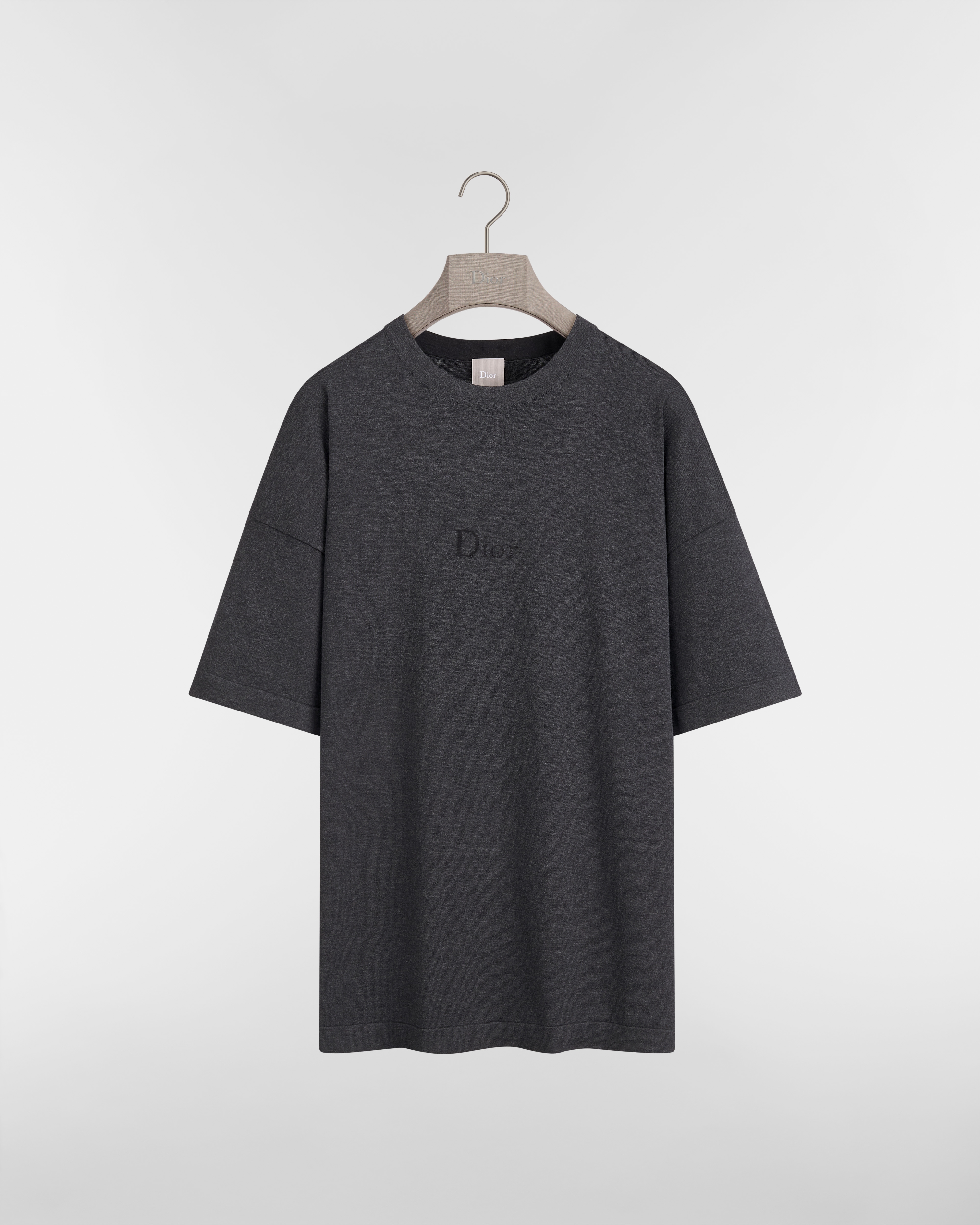 T-Shirt mit Dior Schriftzug, Oversized Fit Baumwollstrick in Grau E01