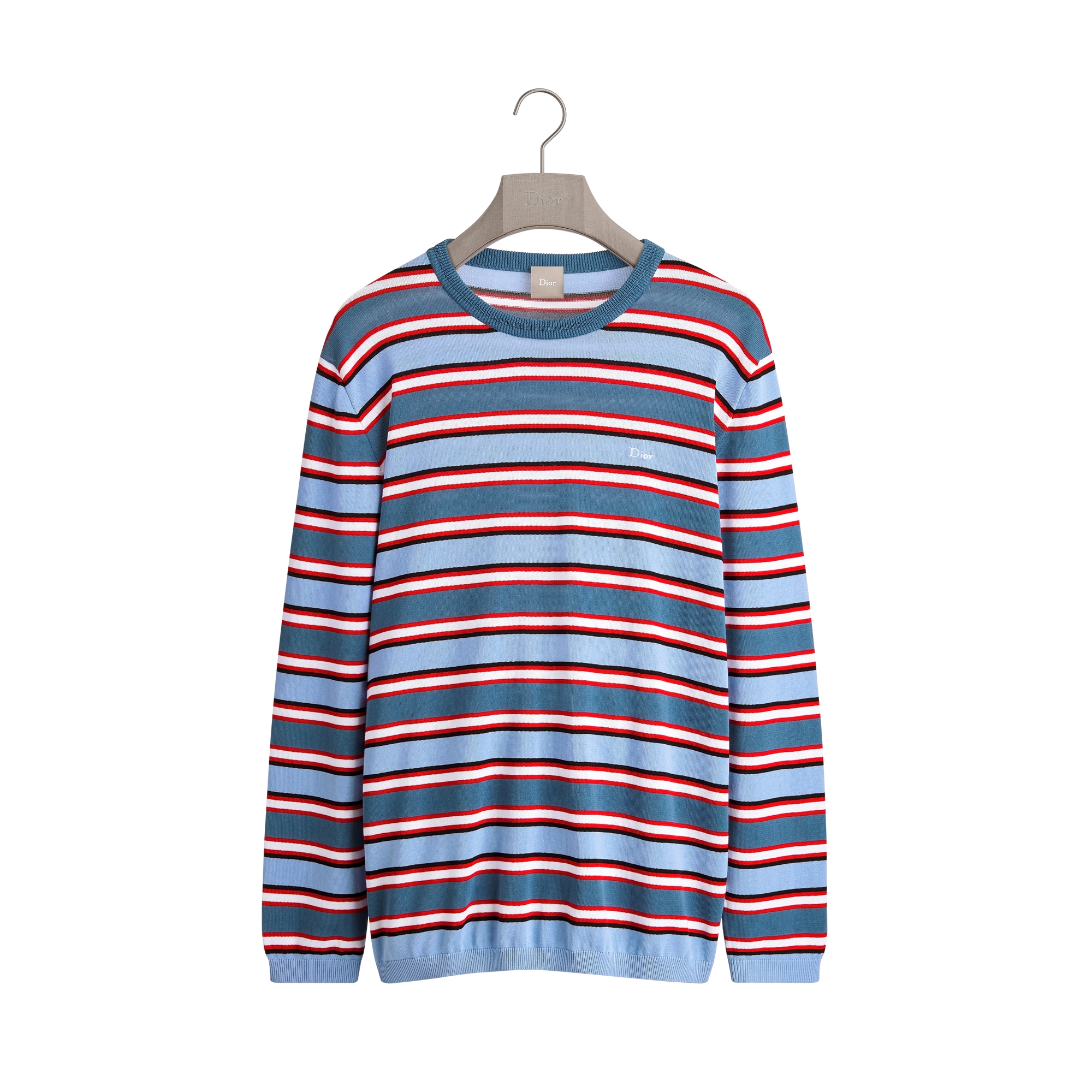 Long-Sleeved T-Shirt, Oversized Fit Blue Striped Cotton Knit | DIOR