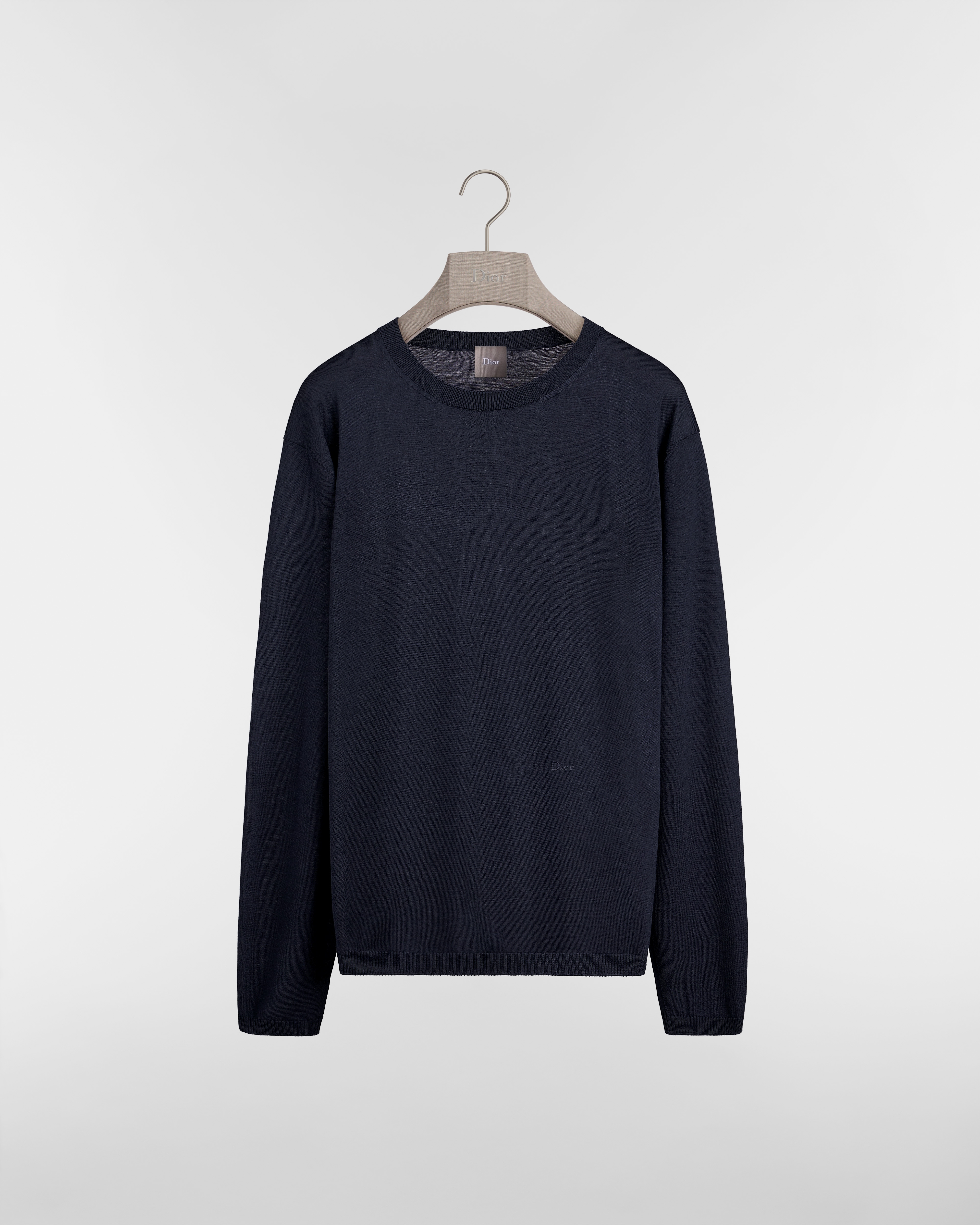 Sweater with Dior Embroidery, Regular Fit Blue Wool and Silk Jersey E01