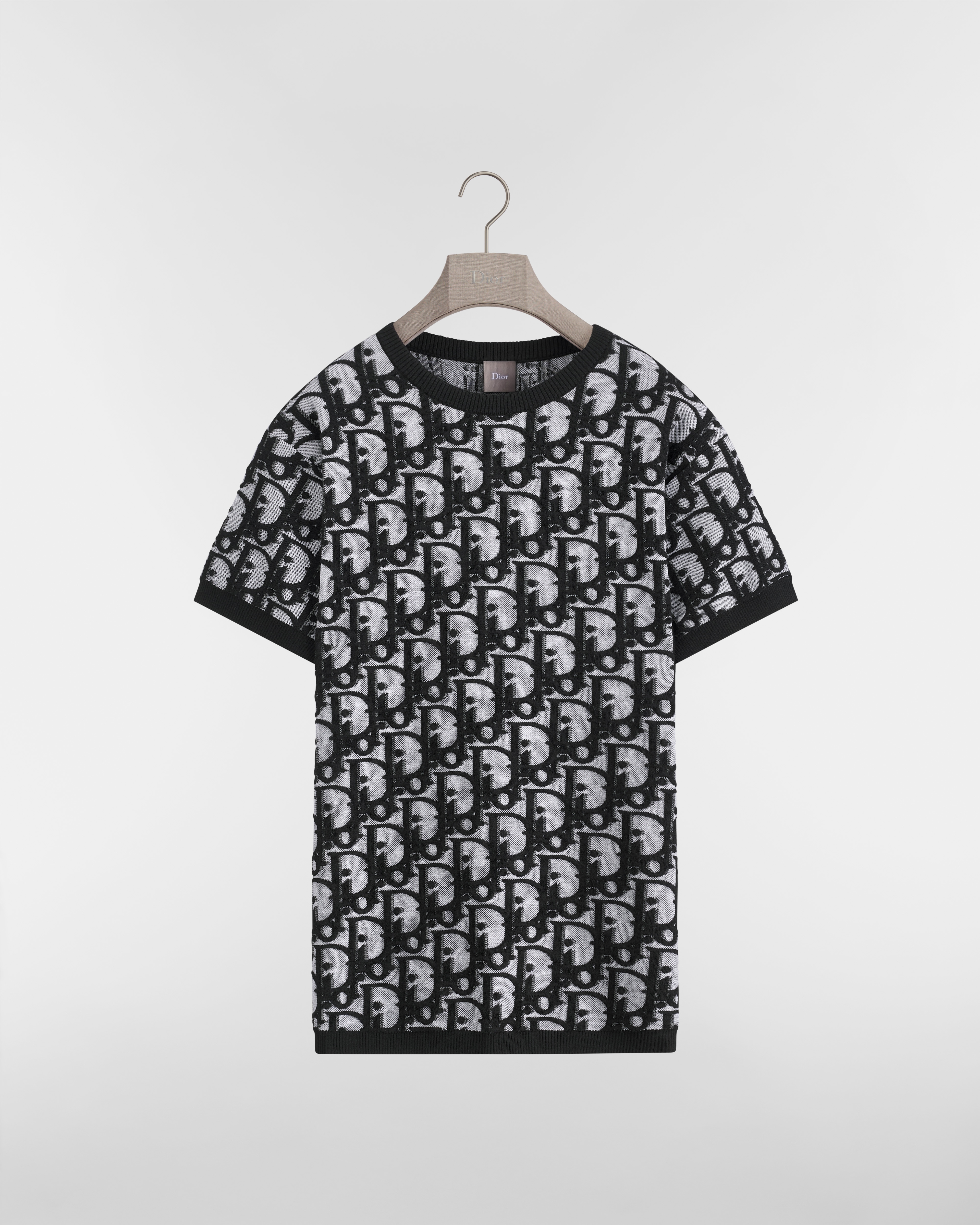 Camiseta Dior Oblique, corte regular Jacquard de mezcla de algodón, lana y seda negro E01