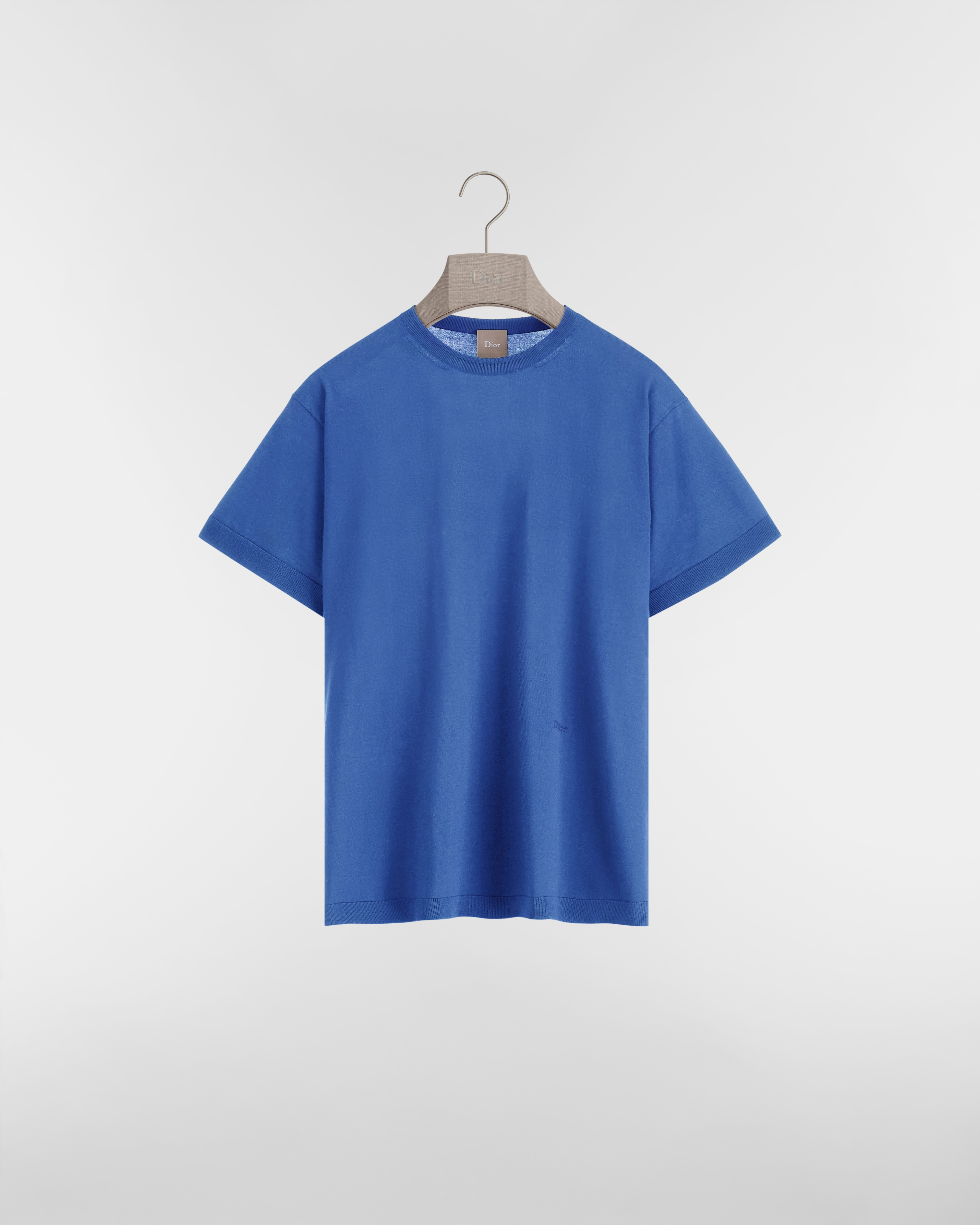 T-Shirt mit Dior Stickerei, Relaxed Fit Woll- und Seidenstrick in Blau E01