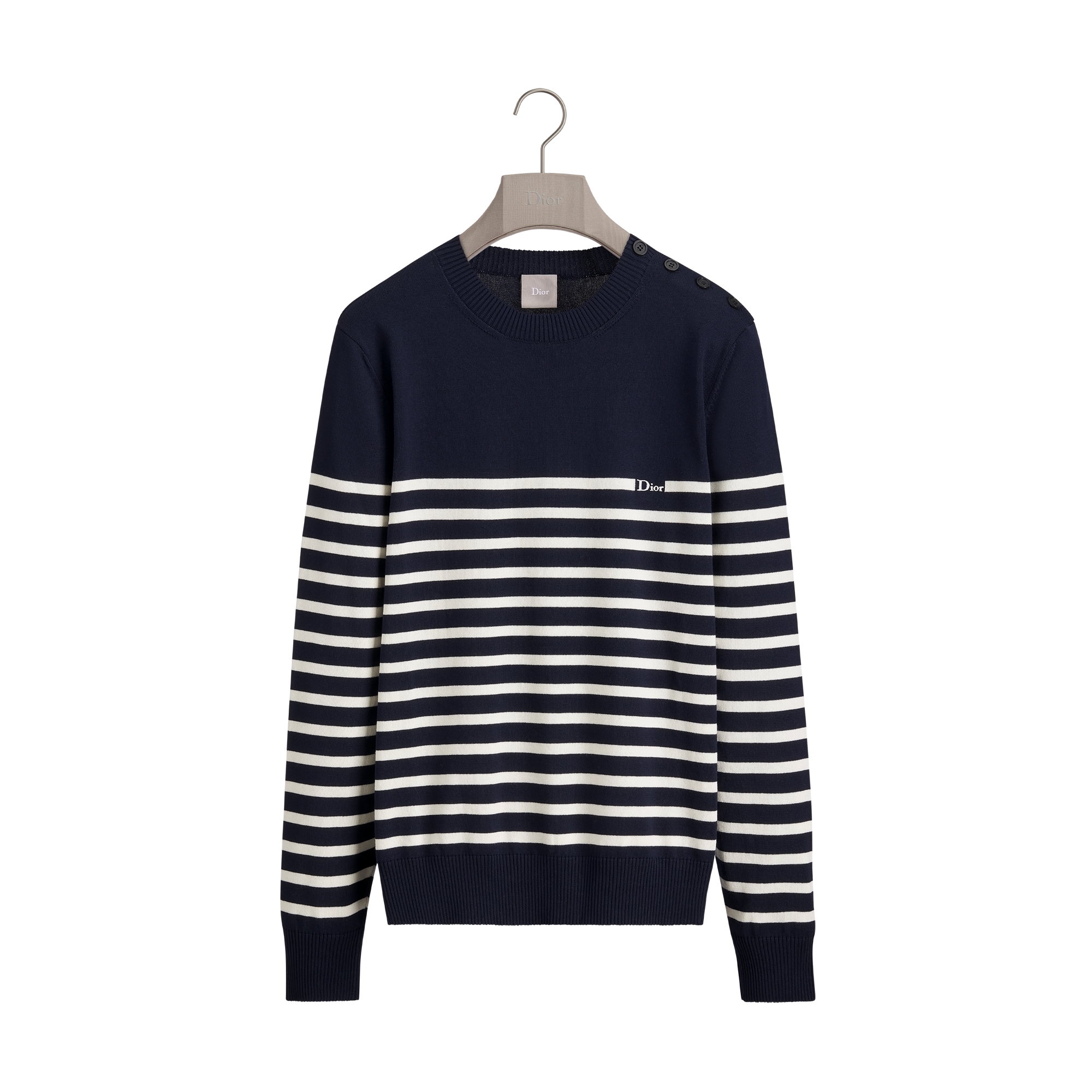 Dioriviera Dior Marinière Sweater, Regular Fit Blue and White Cotton Knit E01