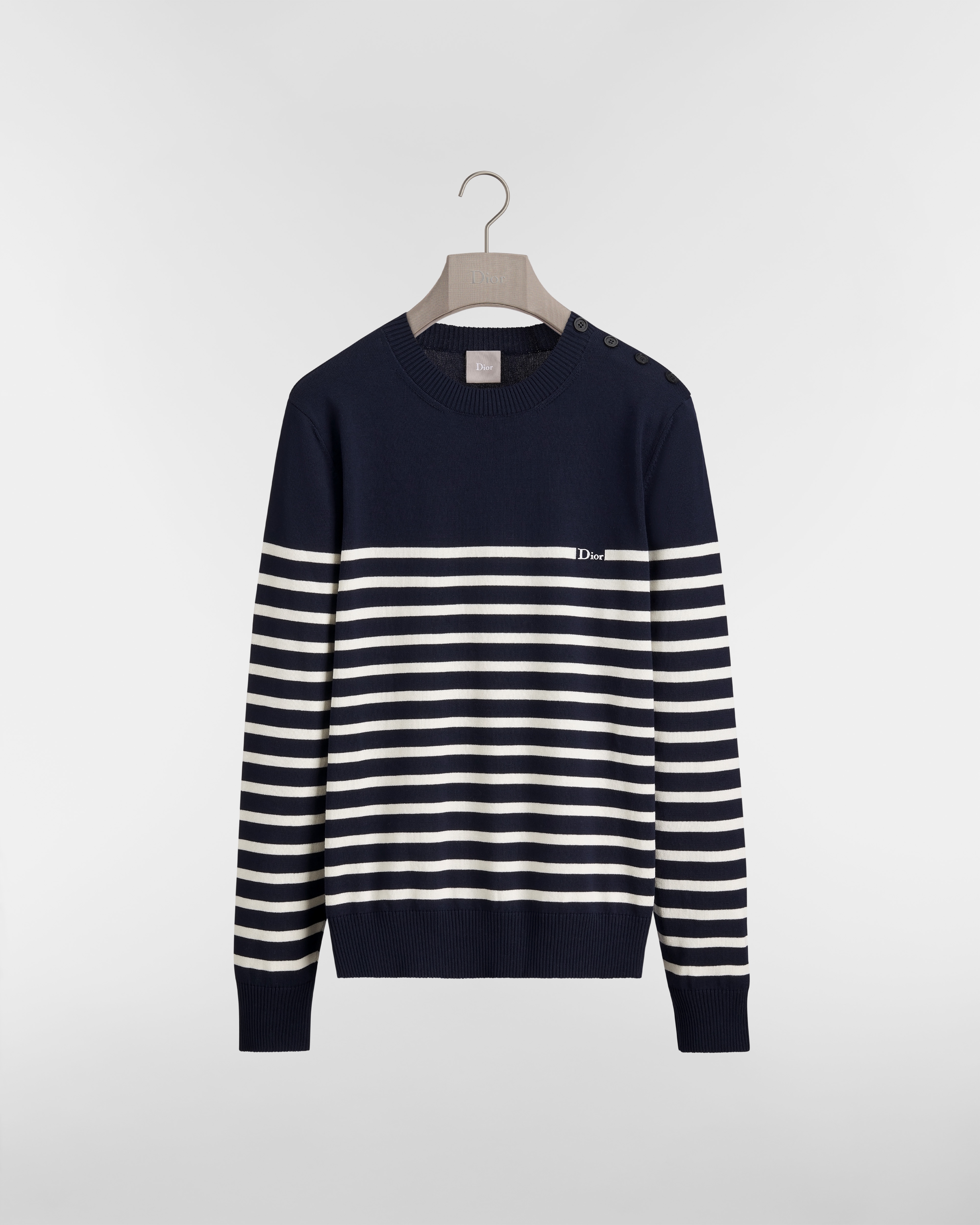 Dioriviera Dior Marinière Sweater, Regular Fit Blue and White Cotton Knit E01