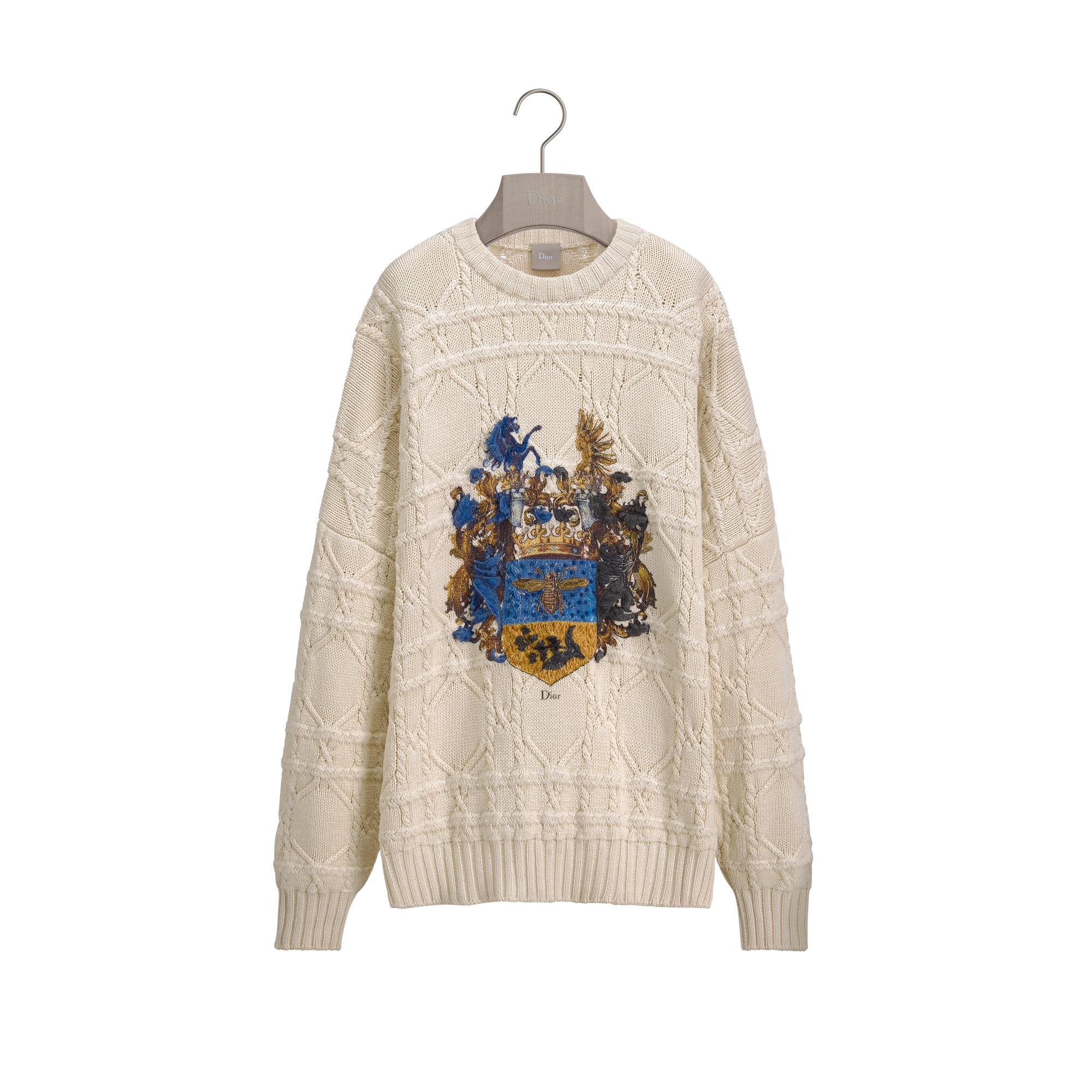 Dior Blason Sweater, Oversized Fit White Silk and Cotton Knit E01