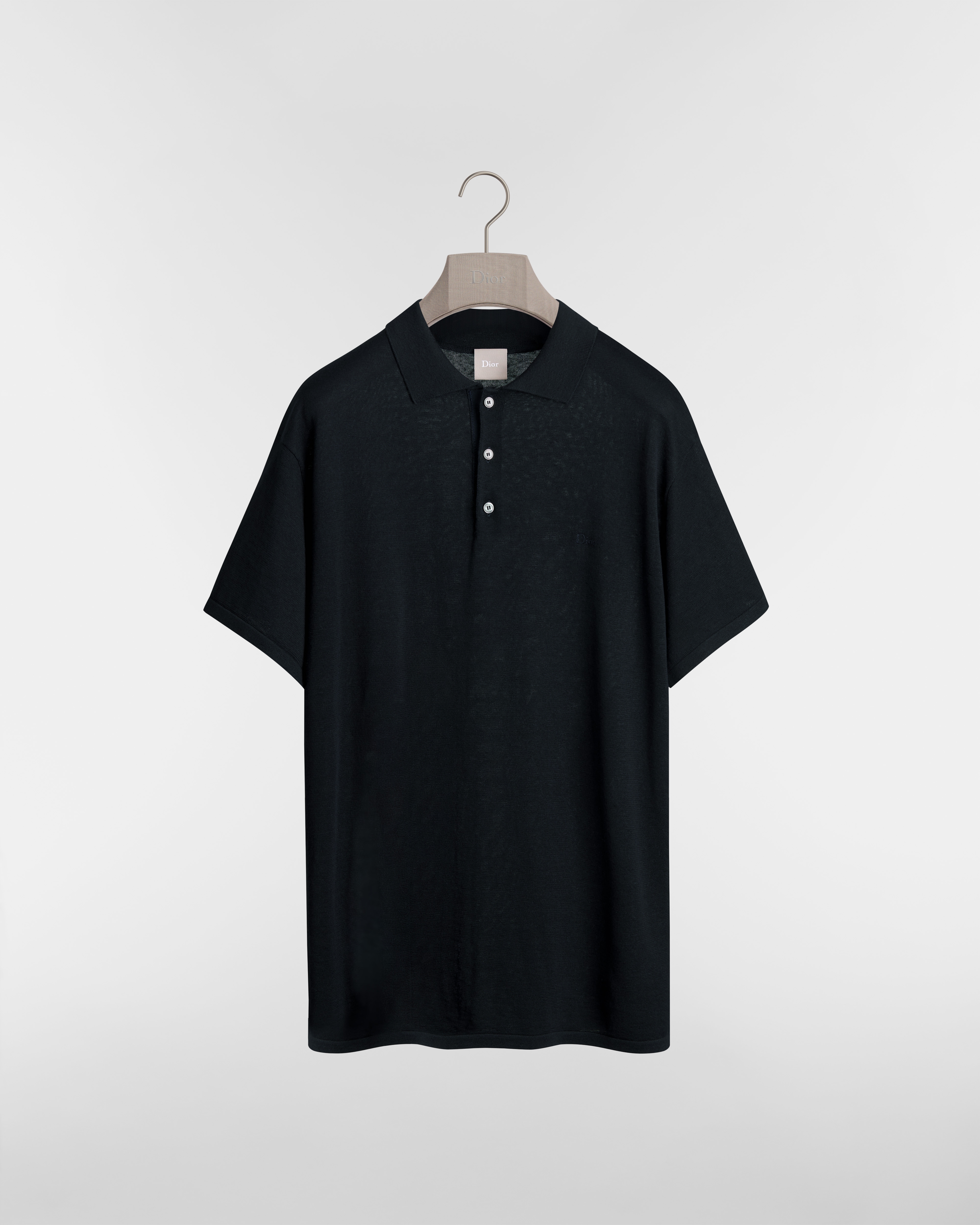 Poloshirt mit Dior Stickerei, Regular Fit Leinen- und Seidenstrick in Marineblau E01