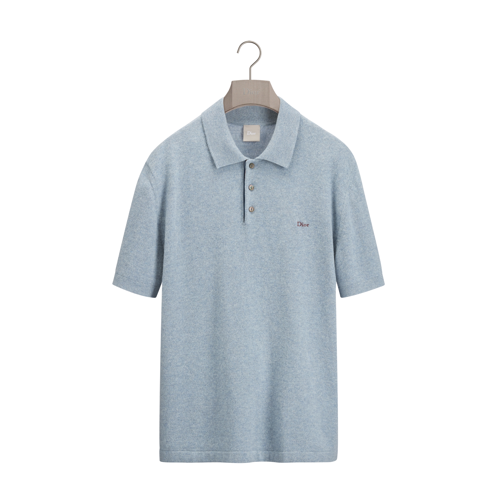 Polo Shirt with Dior Embroidery, Regular Fit Blue Cashmere and