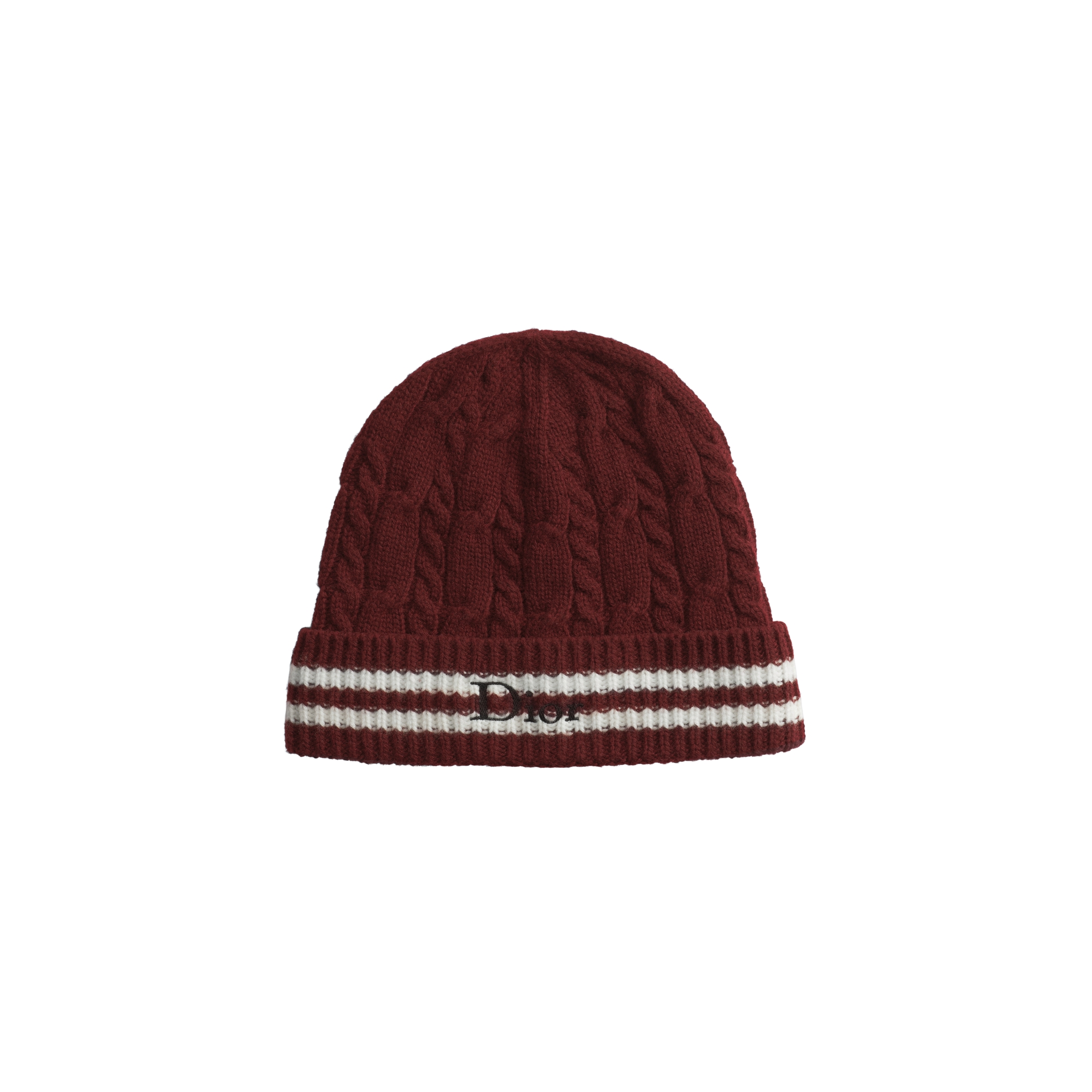  Burgundy and White Cable-Knit Cashmere