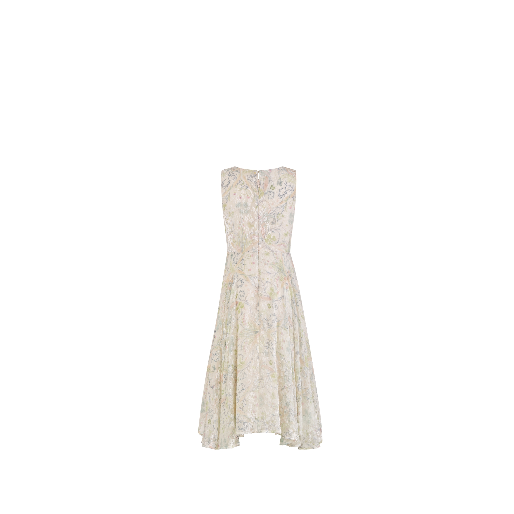 Kids' Flared Dress Ivory and Pastel Dévoré Velvet with Seasonal Floral Motif E08