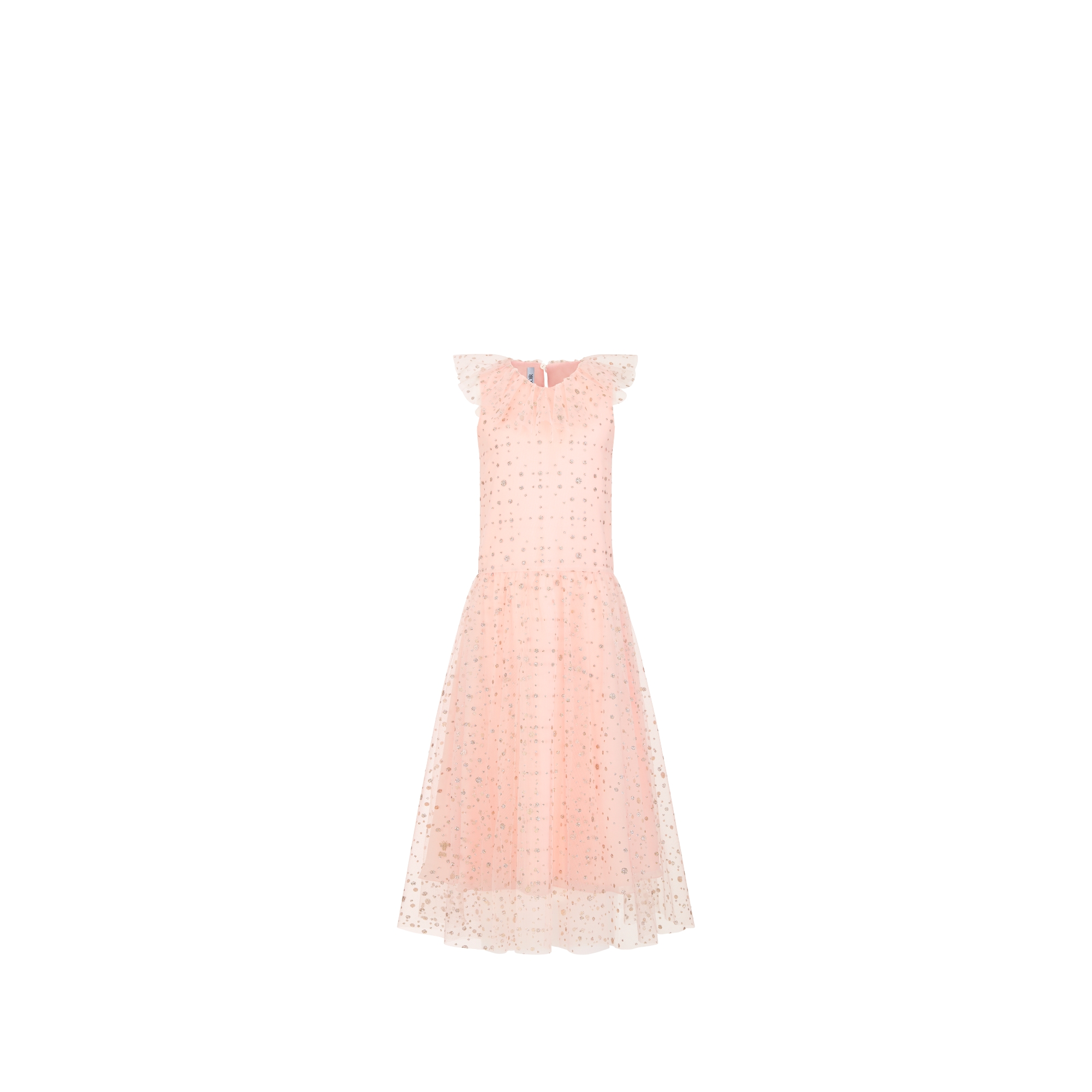 Kids' Flared Dress Peach Blossom Pink Tulle with Gold-Tone Glitter Polka Dots E01