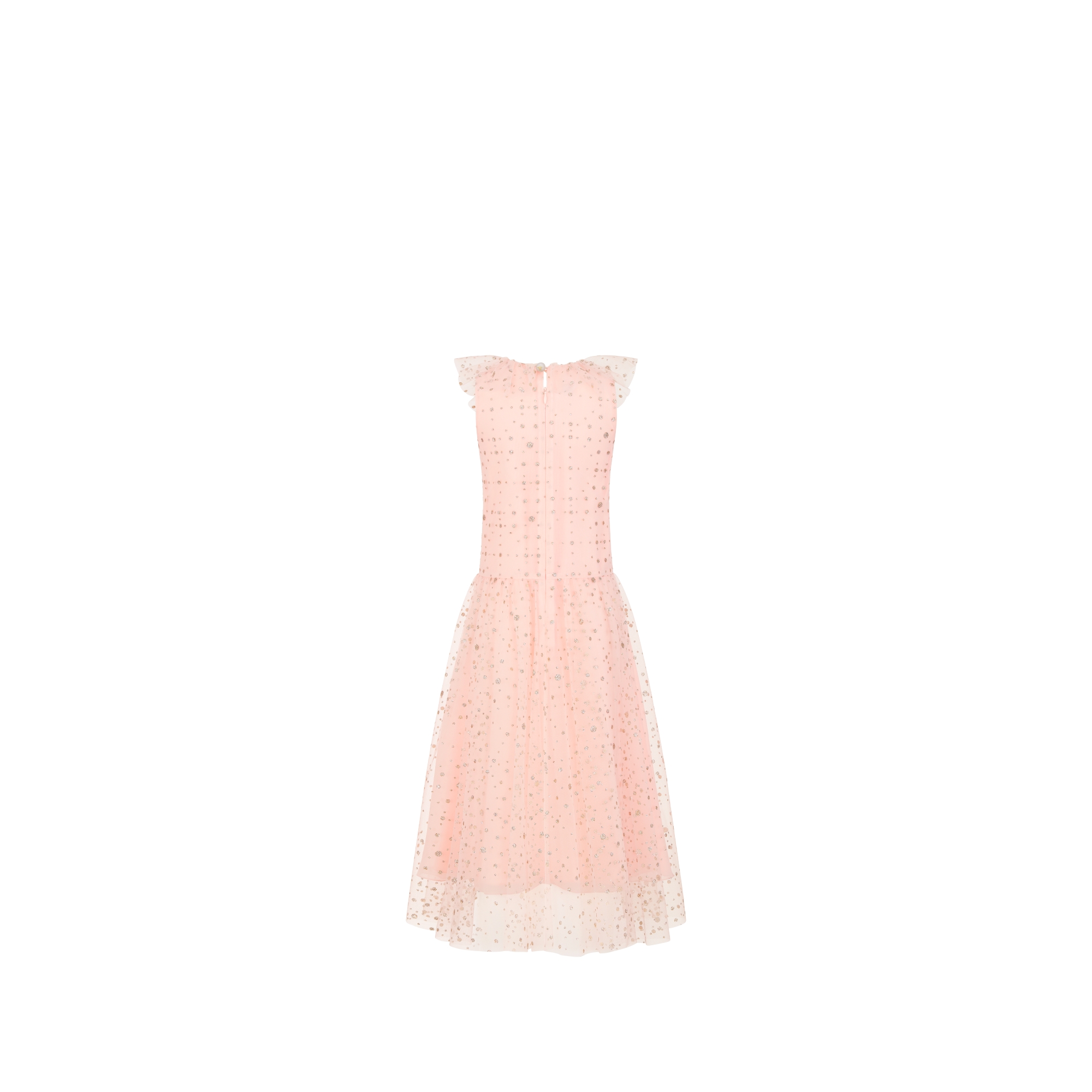 Kids' Flared Dress Peach Blossom Pink Tulle with Gold-Tone Glitter Polka Dots E08