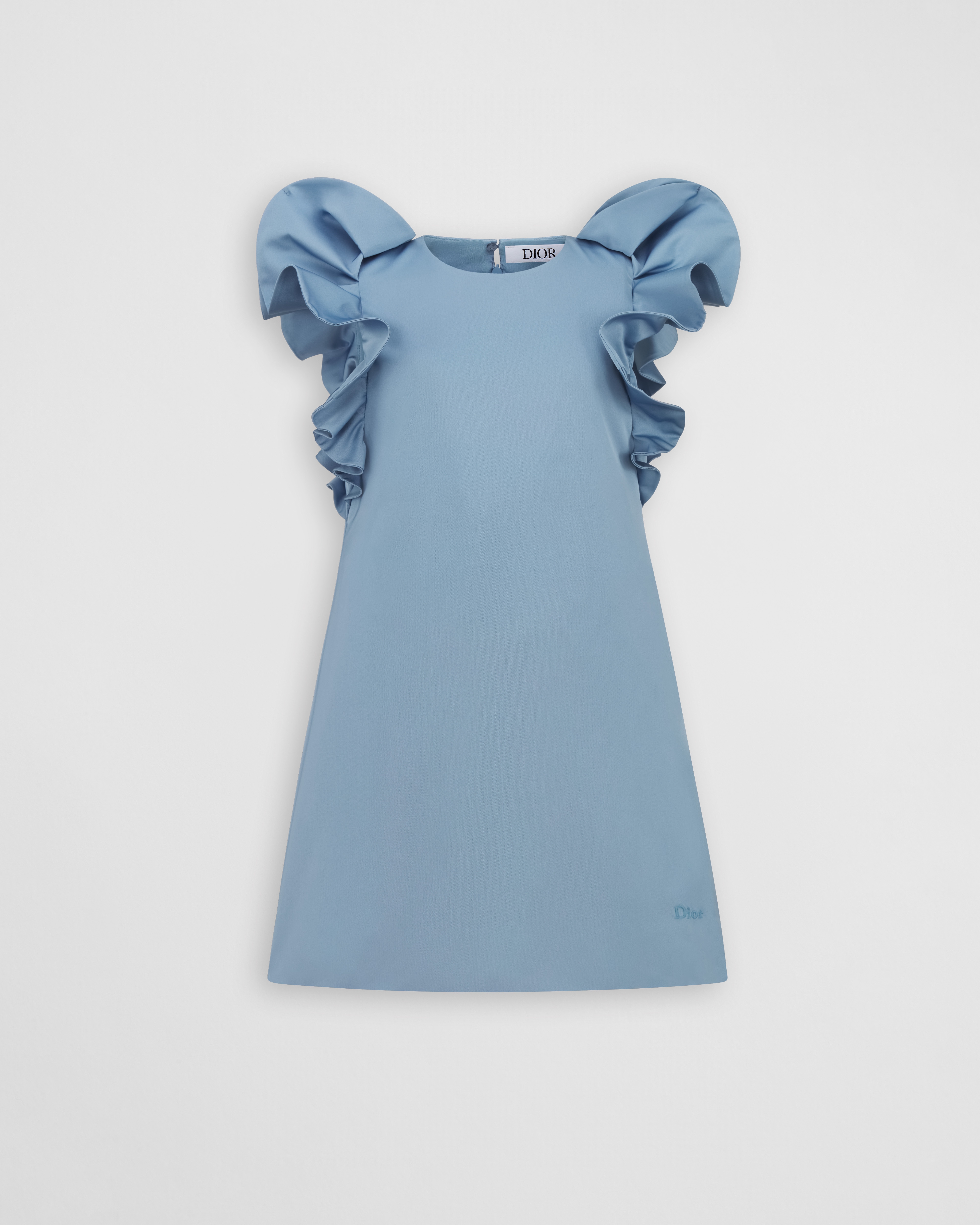 Abito a trapezio per bambini Tessuto tecnico effetto seta blu lavanda E01