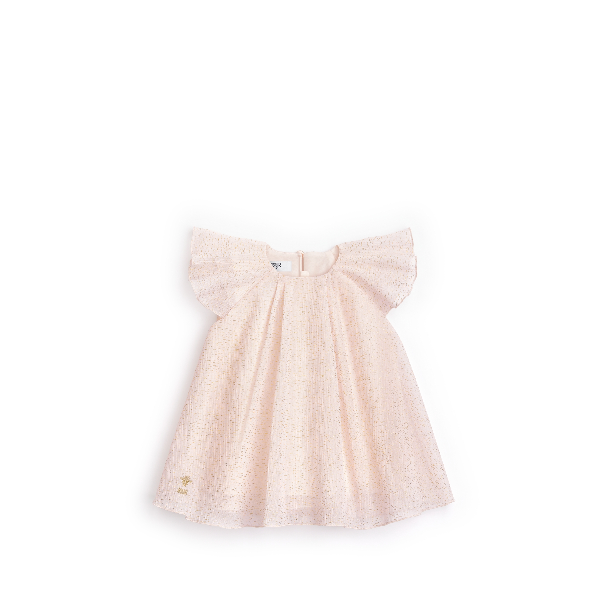 Baby Flared Dress Pale Pink Crepe with Gold-Tone Sequins E01