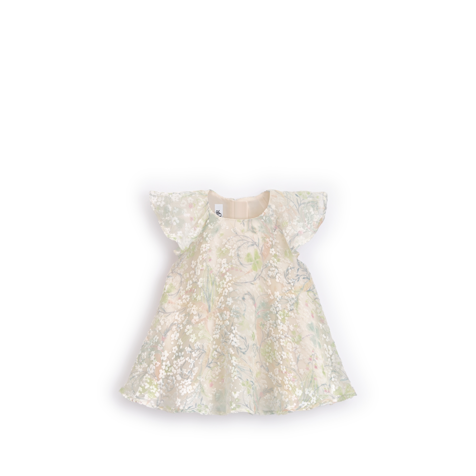 Abito svasato per neonati Velluto avorio e pastello dévoré con motivo a fiori della stagione E01