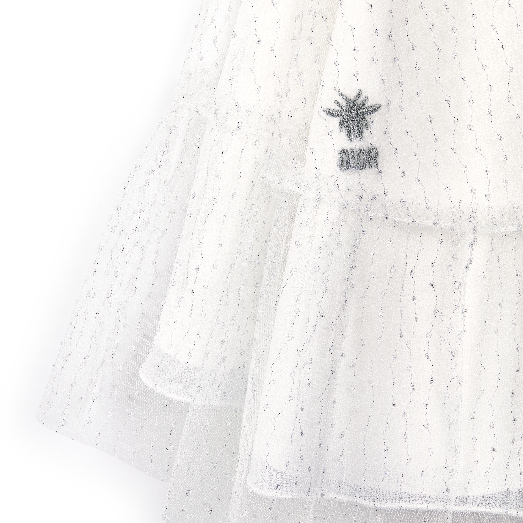 Baby Flared Dress Ivory Tulle with Silver-Tone Plumetis Effect E09