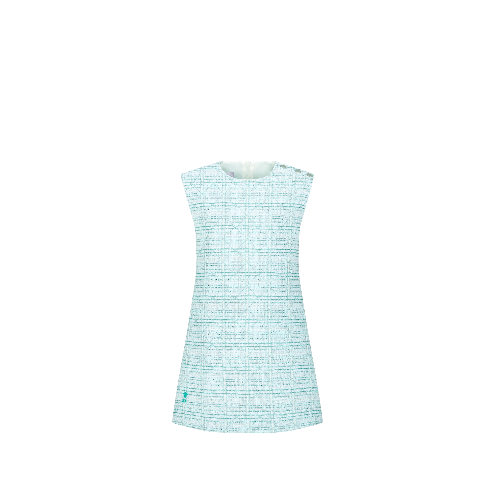Kids' A-Line Dress Ivory Tweed with Turquoise and Silver-Tone Cannage Jacquard E01