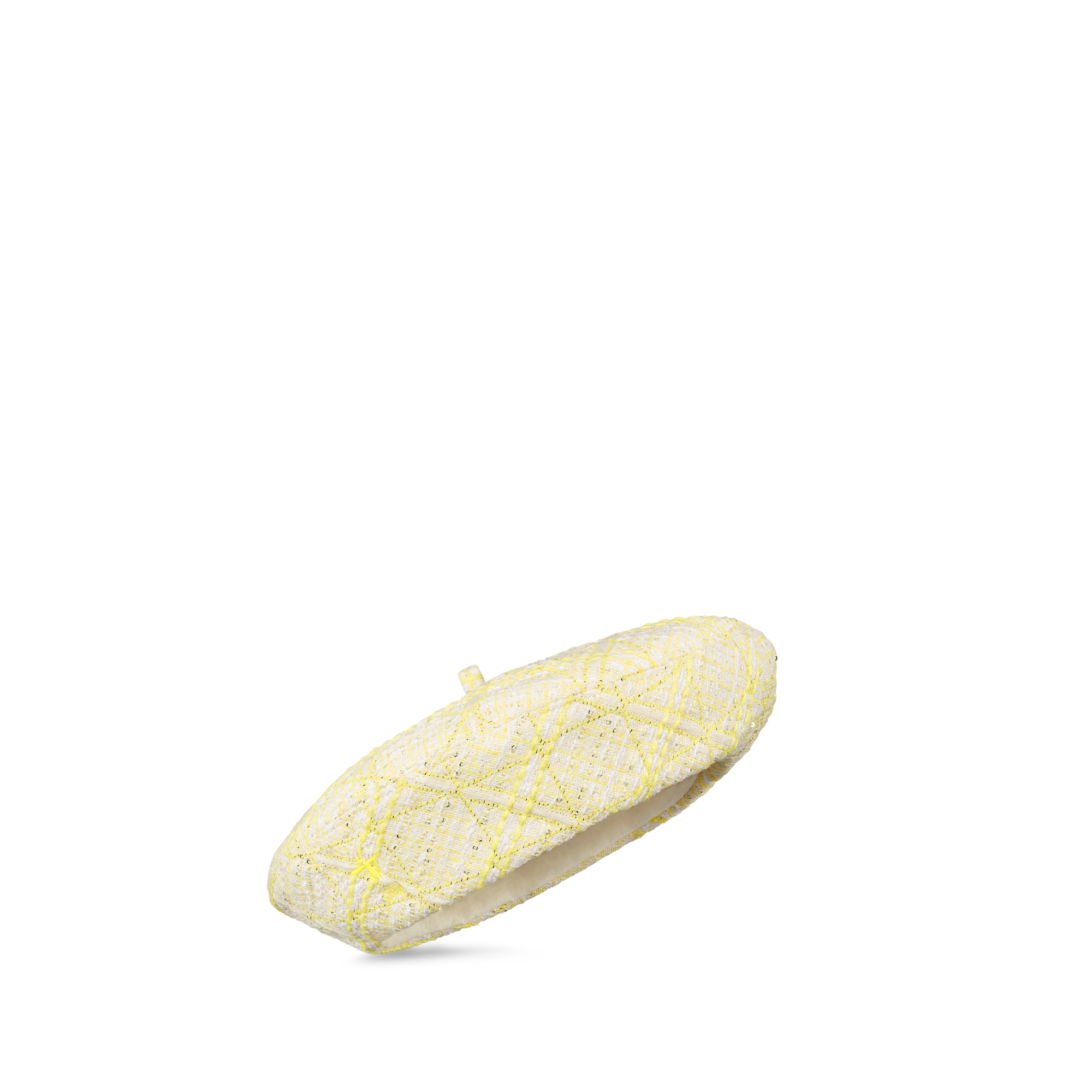 童裝貝雷帽 象牙色斜紋軟呢配黃色及金色色調 Cannage 藤格紋圖案緹花主題圖案 E03