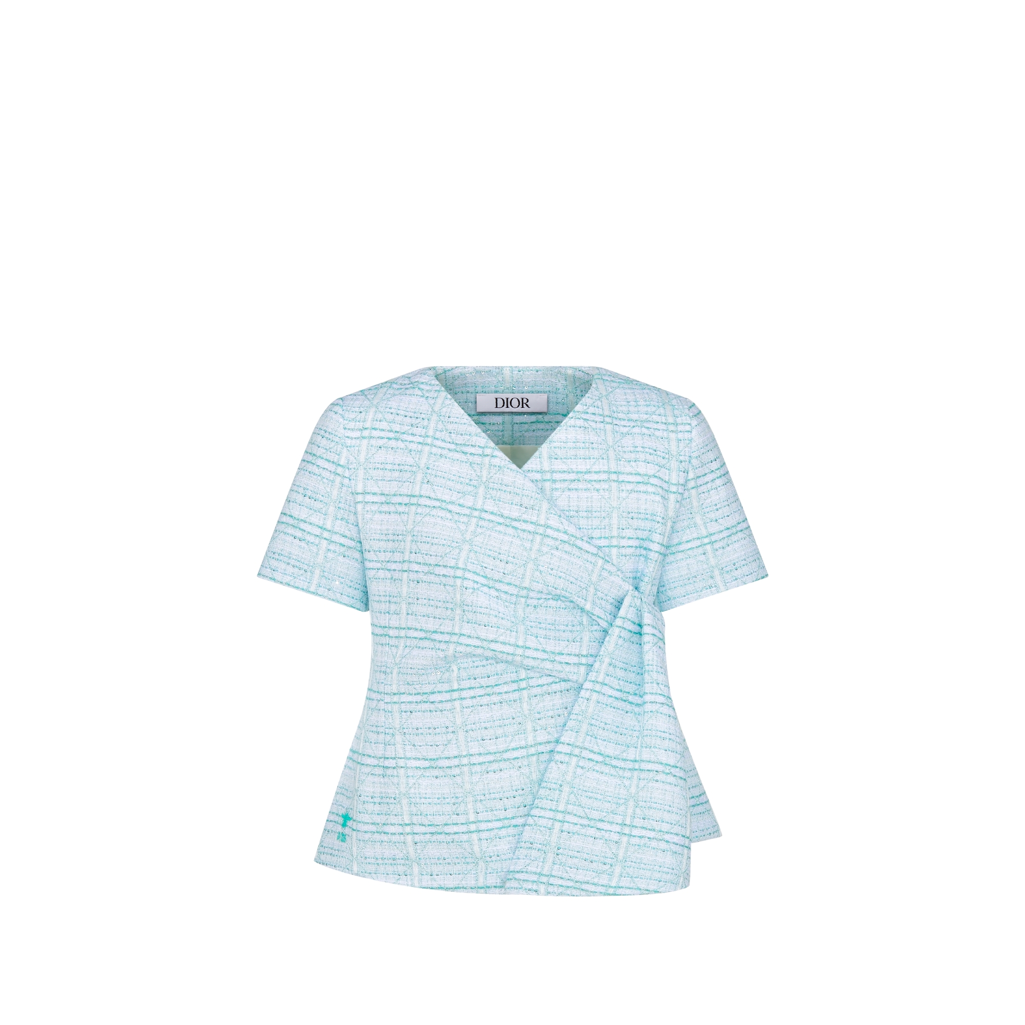 Kids' Short-Sleeved Bar Jacket Ivory Tweed with Turquoise and Silver-Tone Cannage Jacquard E01