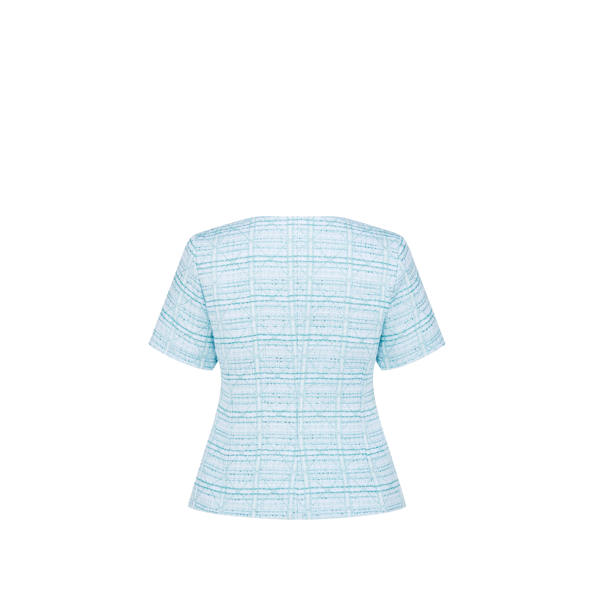 Kids' Short-Sleeved Bar Jacket Ivory Tweed with Turquoise and Silver-Tone Cannage Jacquard E08