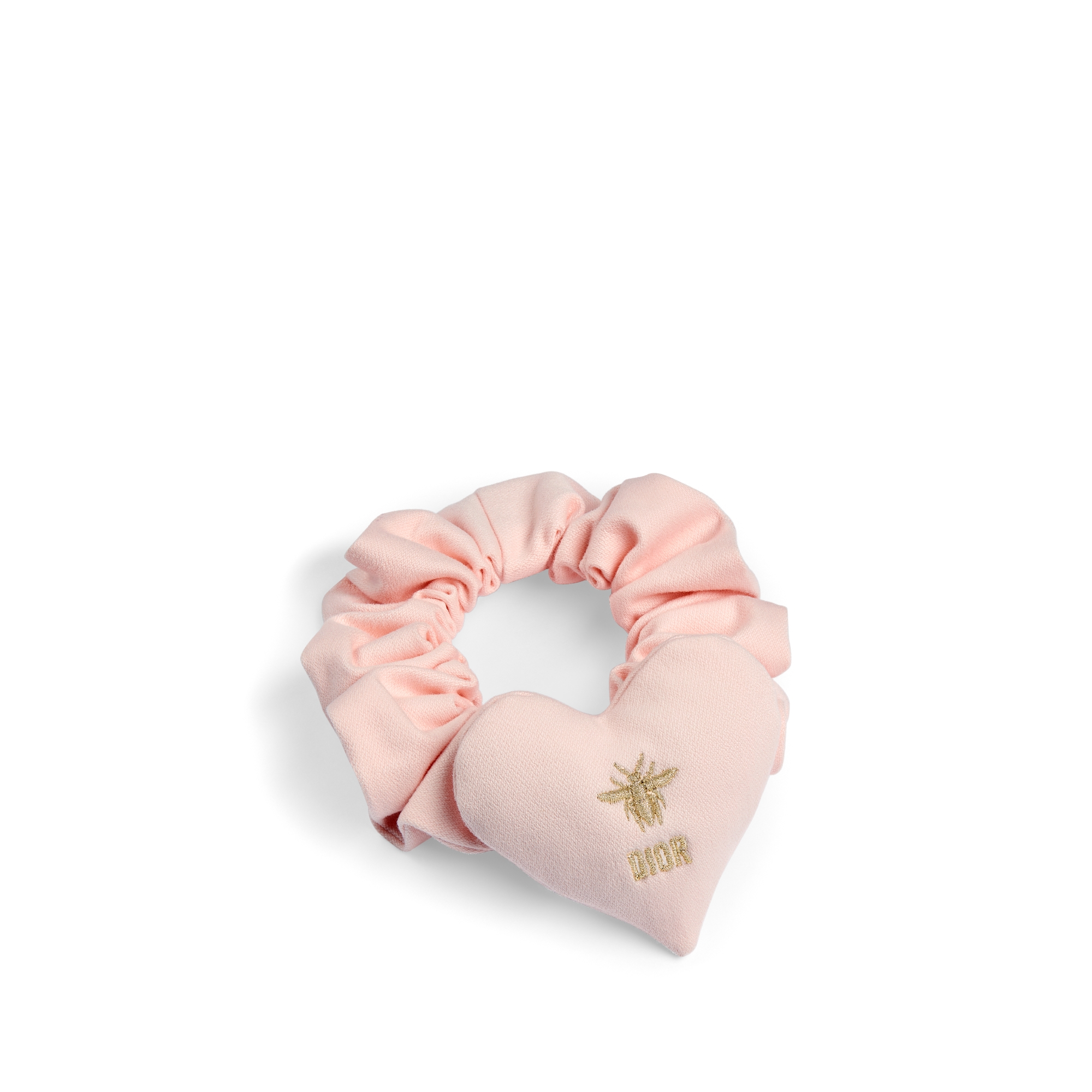 Élastiques à cheveux enfant Gabardine de coton rose pâle, crêpe rose pâle à paillettes dorées, mousseline ivoire jacquard abeilles doré E09