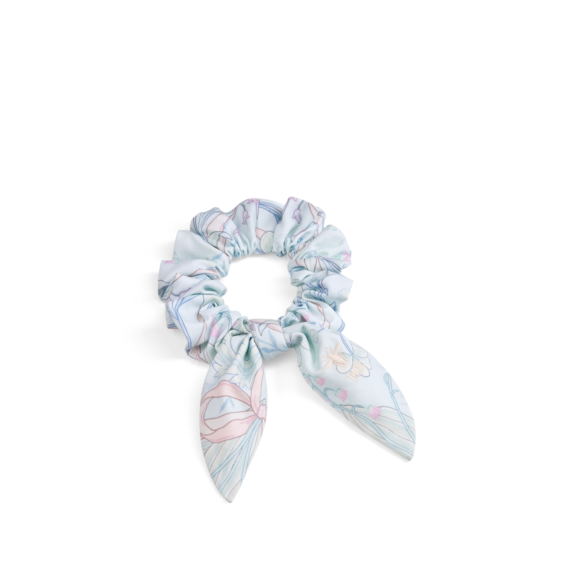 Haargummis für Kinder Baumwollpopelin in Elfenbeinfarbe, Baumwolle in Hellblau mit saisonalem Blumenmotiv in Pastelltönen, Tweed in Elfenbeinfarbe mit Cannage Jacquardmuster in Gelb und Goldfarbe E10