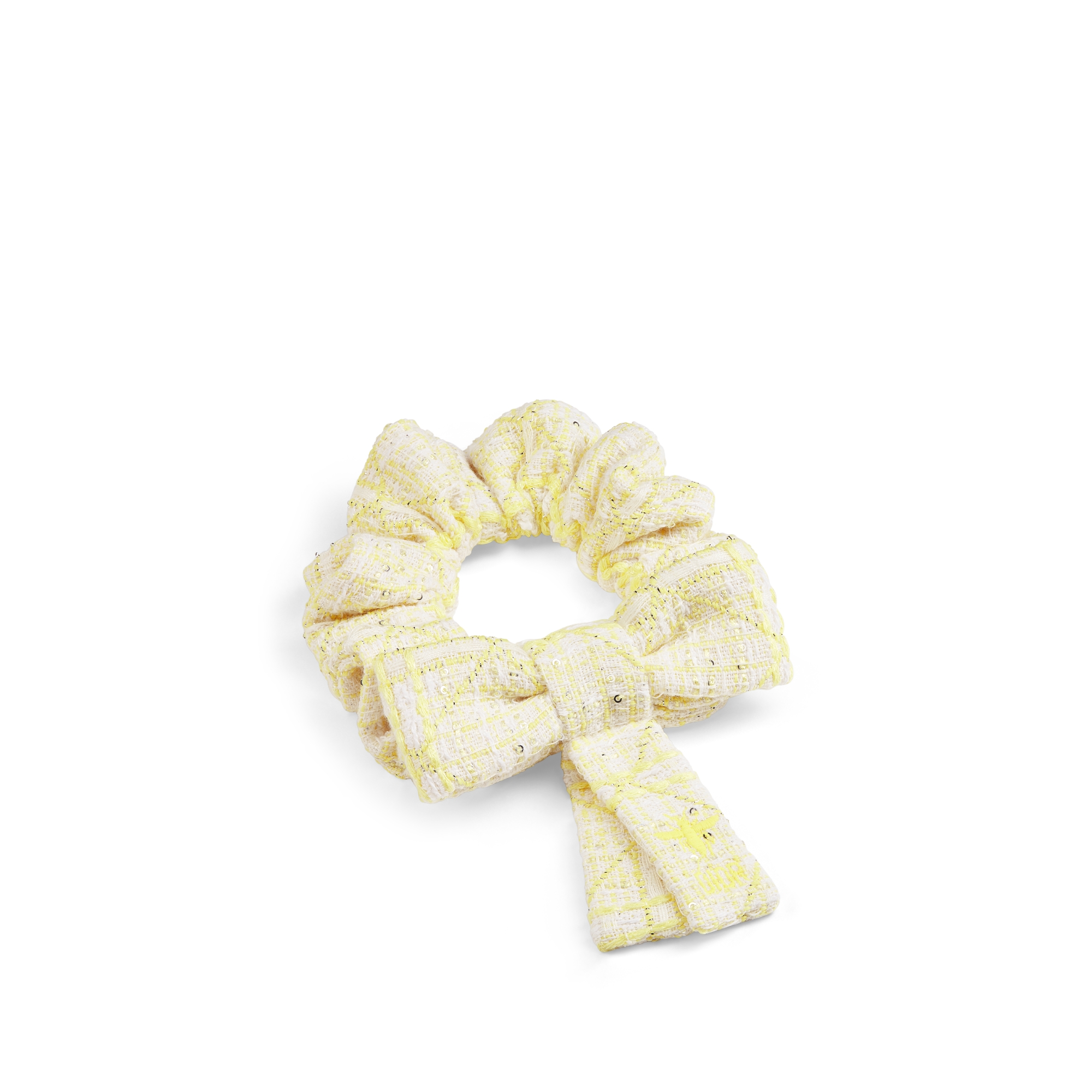 Haargummis für Kinder Baumwollpopelin in Elfenbeinfarbe, Baumwolle in Hellblau mit saisonalem Blumenmotiv in Pastelltönen, Tweed in Elfenbeinfarbe mit Cannage Jacquardmuster in Gelb und Goldfarbe E11