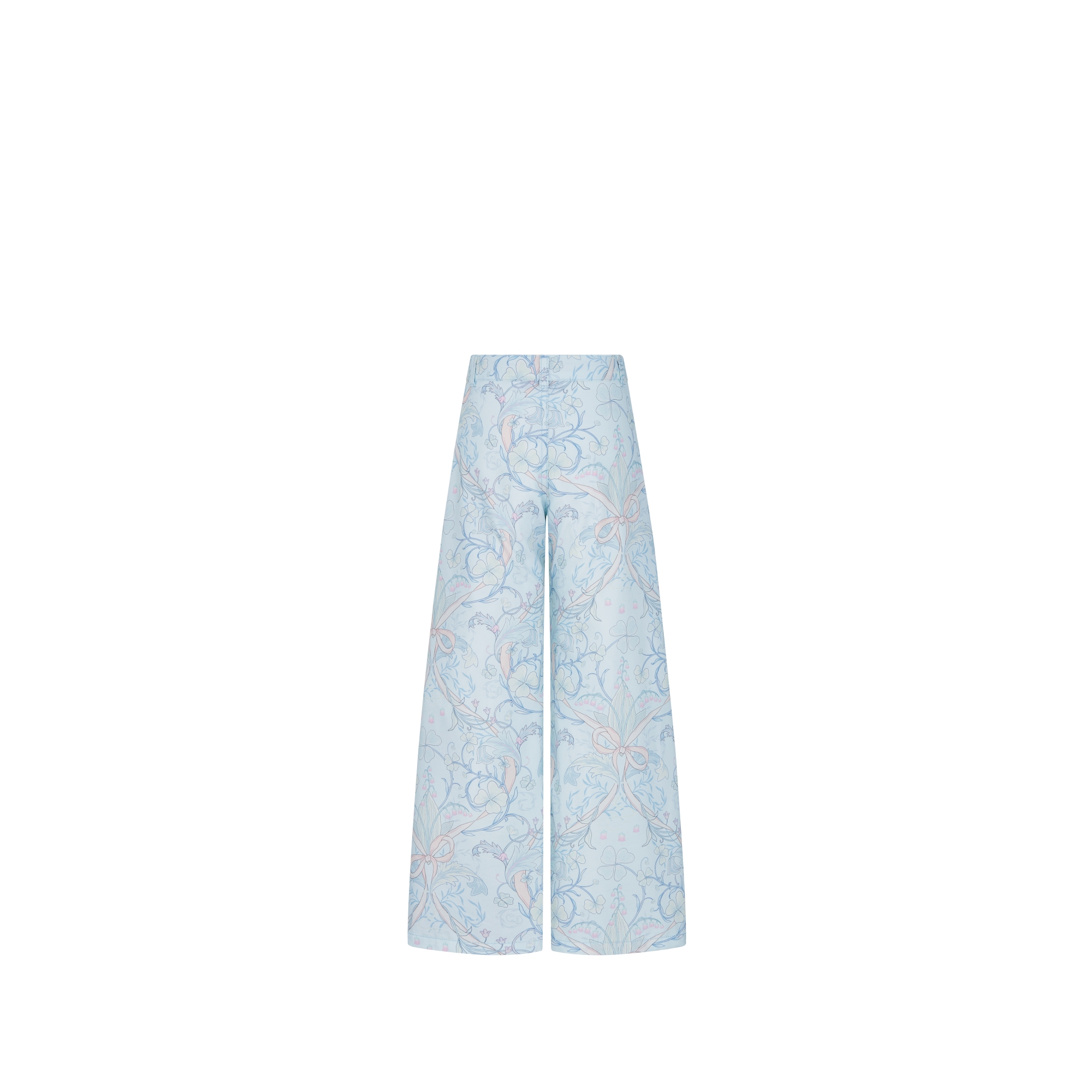 Pantalon ample enfant Toile cirée de coton mélangé bleu clair à motif saisonnier pastel E08