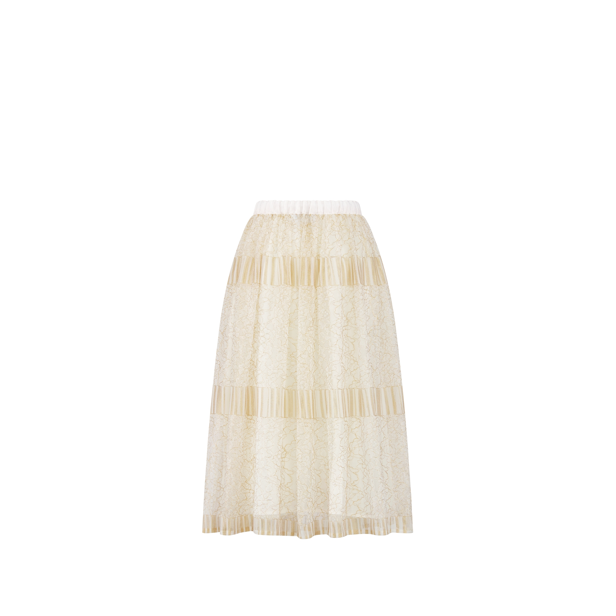 Kids' Long Skirt Ivory Lace with Gold-Tone Seasonal Floral Motif E08