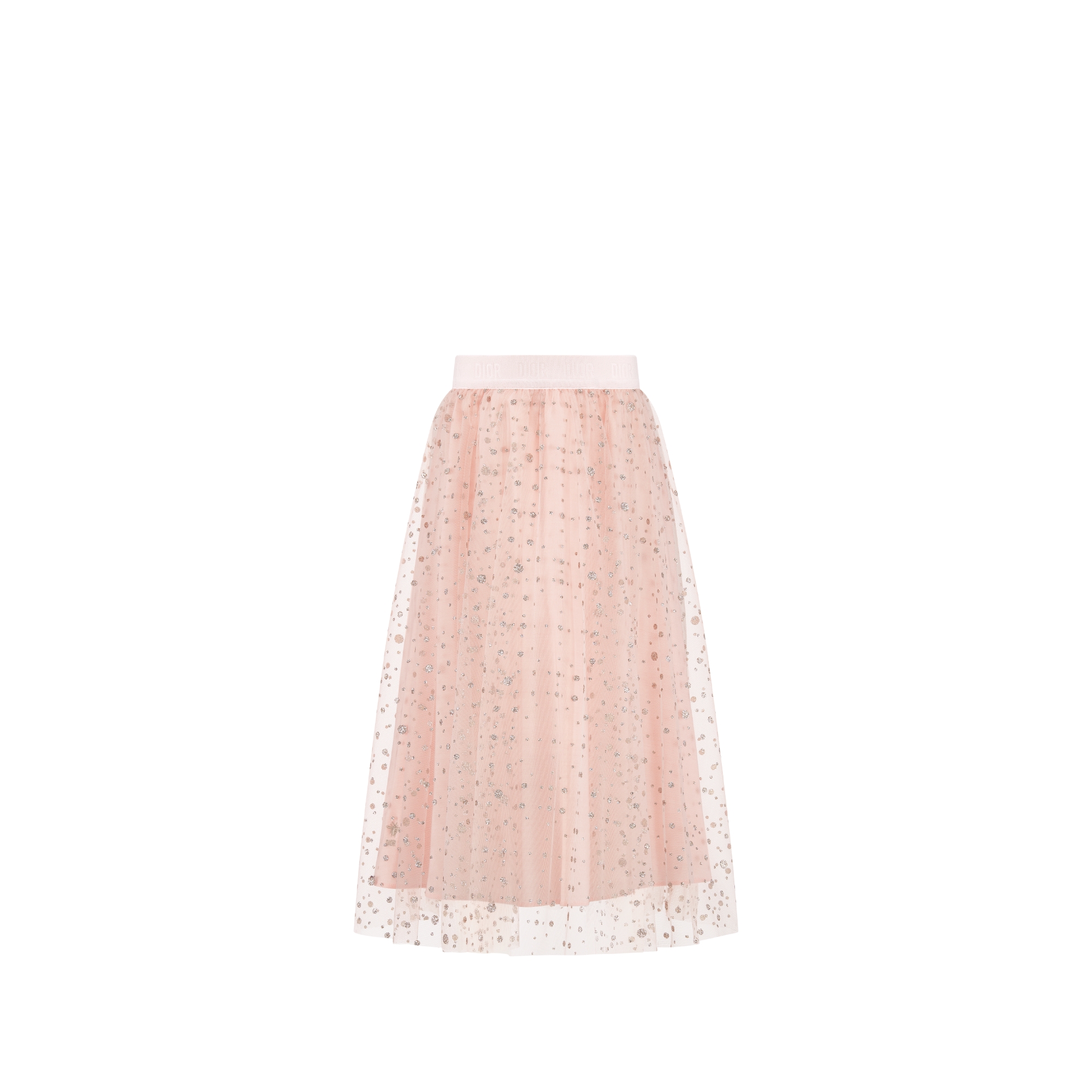 Kids' Long Skirt Peach Blossom Pink Tulle with Gold-Tone Glitter Polka Dots E01