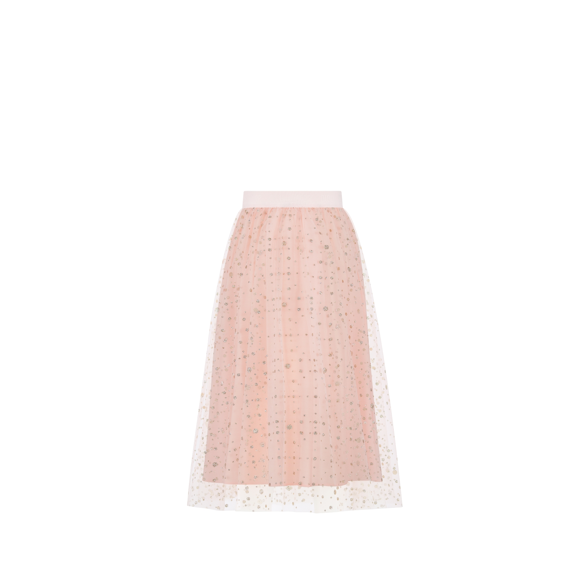 تنورة طويلة للأطفال تول بلون زهر الخوخ مع نقاط بولكا باللون الذهبي البرّاق E08