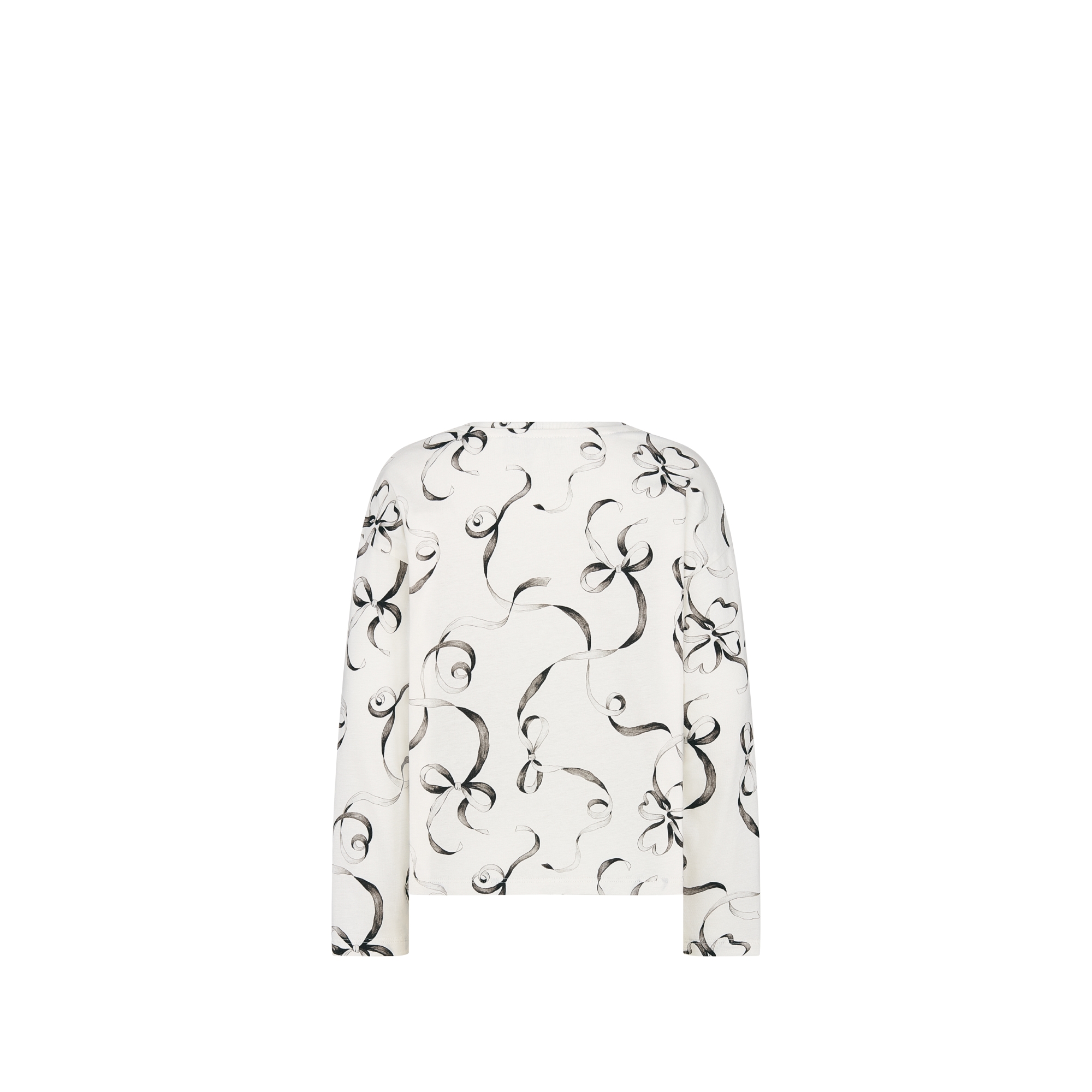 Kids' Long-Sleeved T-Shirt Ivory Cotton Jersey with Black Ribbon Motif E08