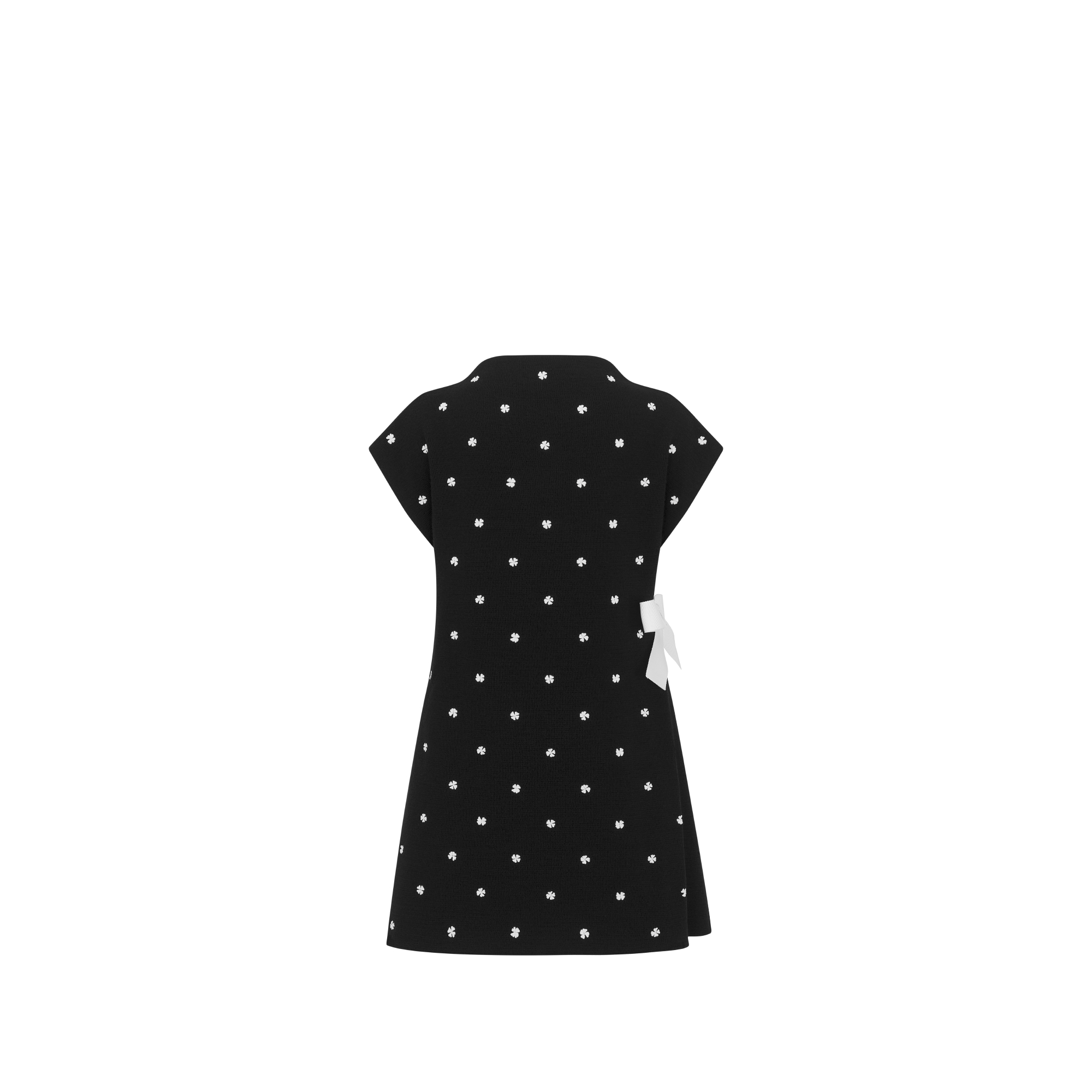 Kids' A-Line Dress Black Wool Punto Milano Knit with Ivory Clover Motif E08