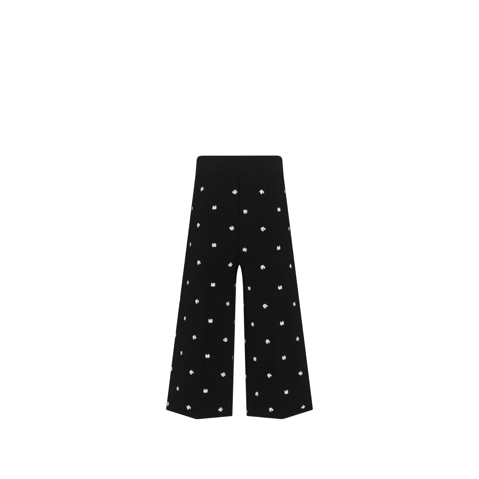 Hose mit weitem Hosenbein für Kinder Punto Milano Strick aus Wolle in Schwarz mit Kleemotiv in Elfenbeinfarbe E08