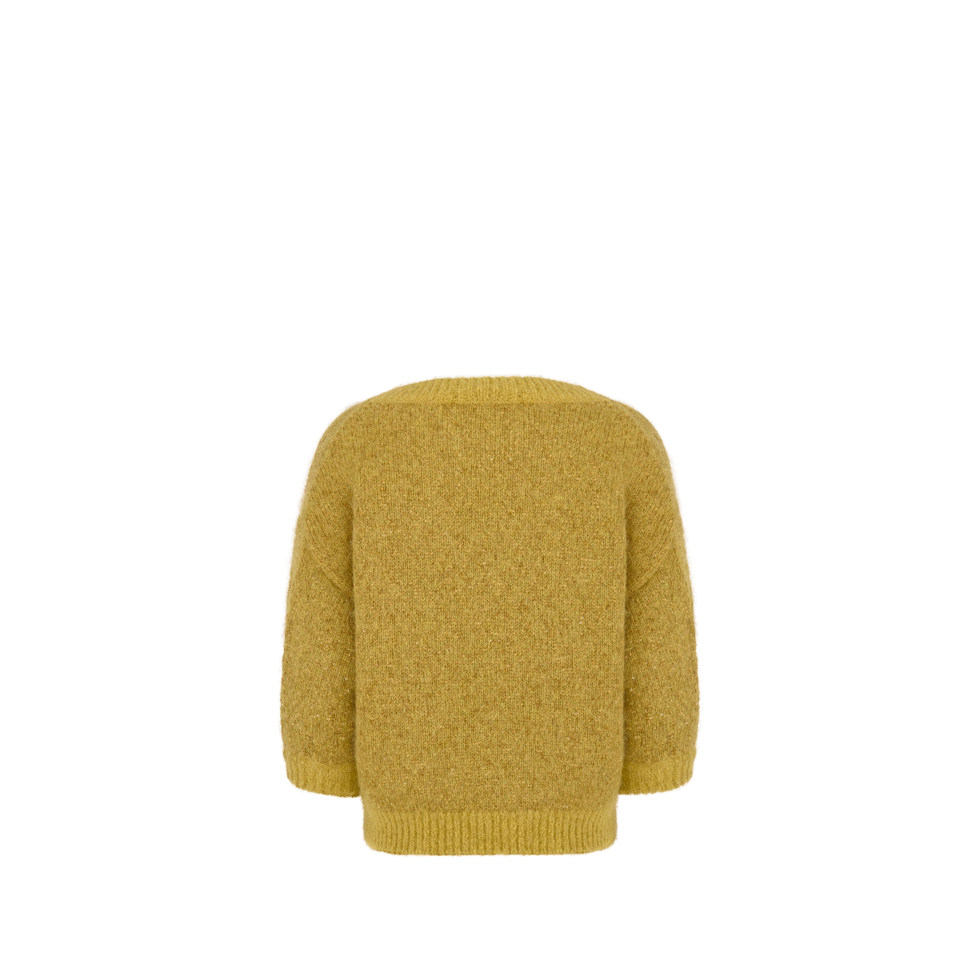 Trui met korte mouwen voor kinderen Oker breisel van alpacawolblend met goudkleurige pailletten E08