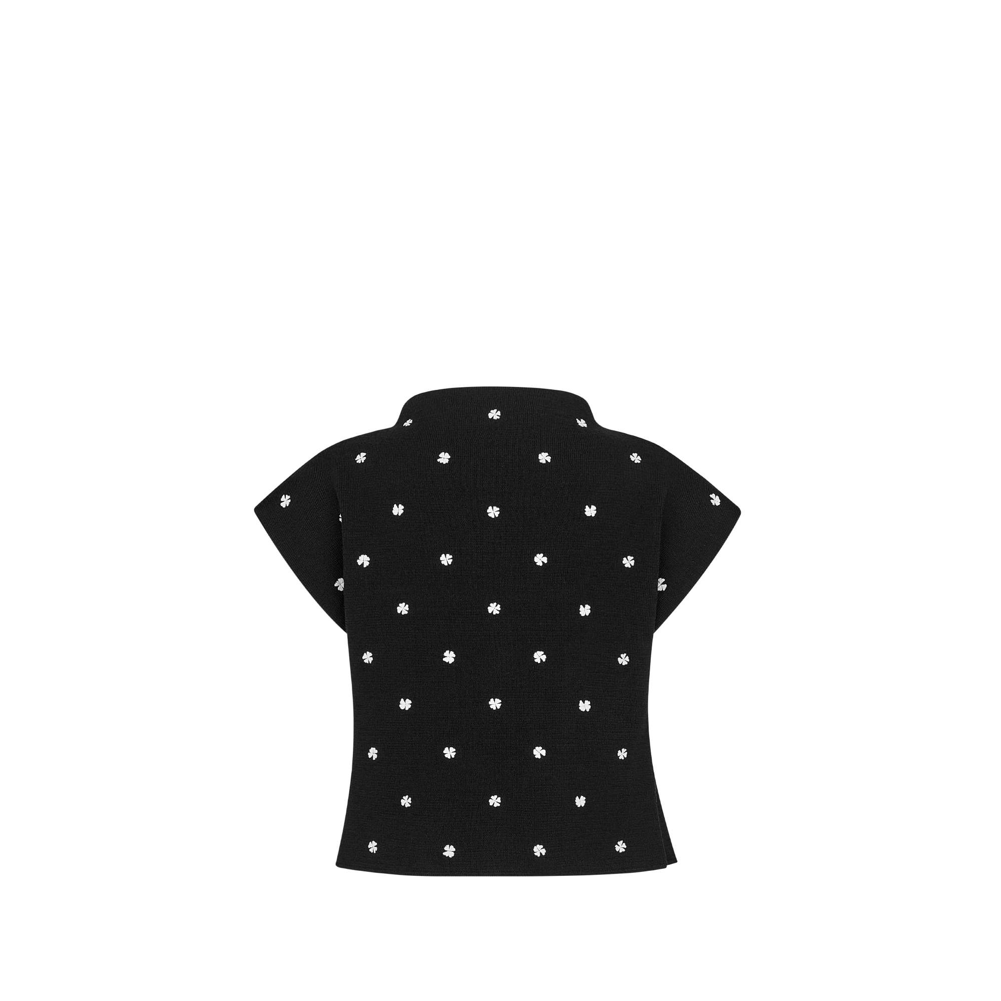 Kids' Sweater Vest Black Wool Punto Milano Knit with Ivory Clover Motif E08