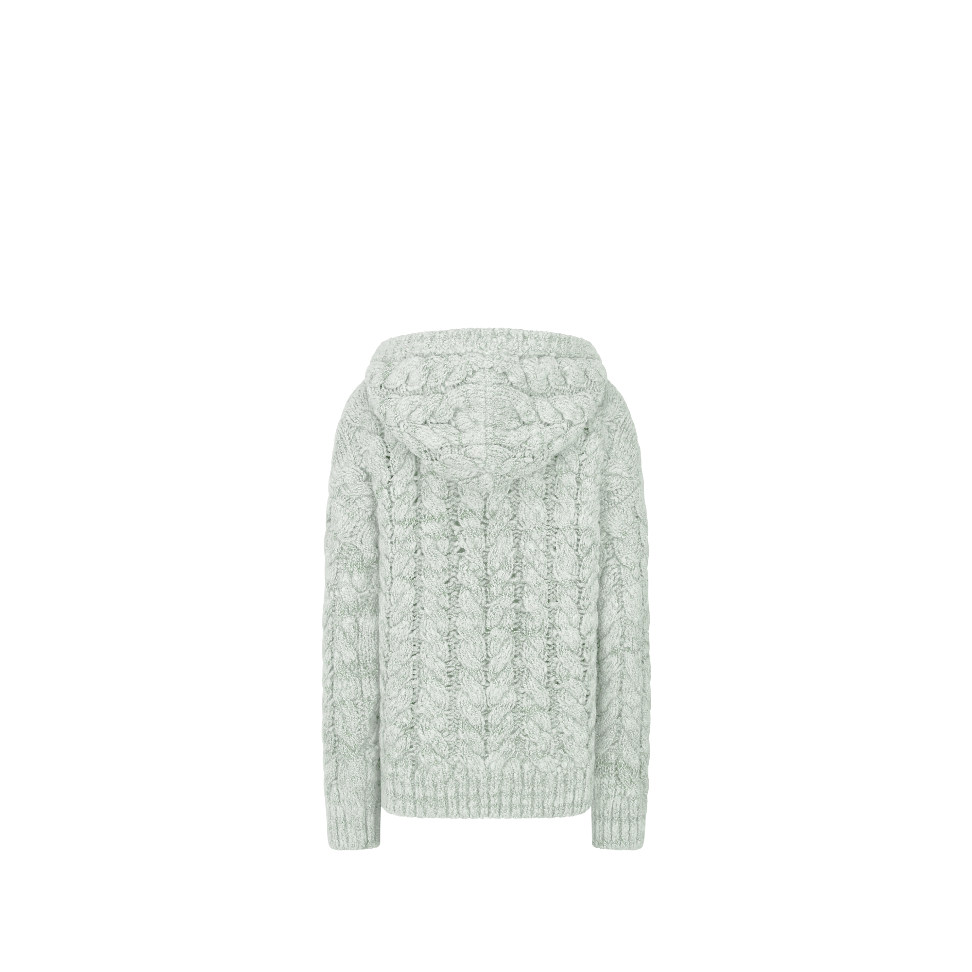 Kids' Hooded Sweater Celadon Cotton-Wool Mouliné Cable Knit E08