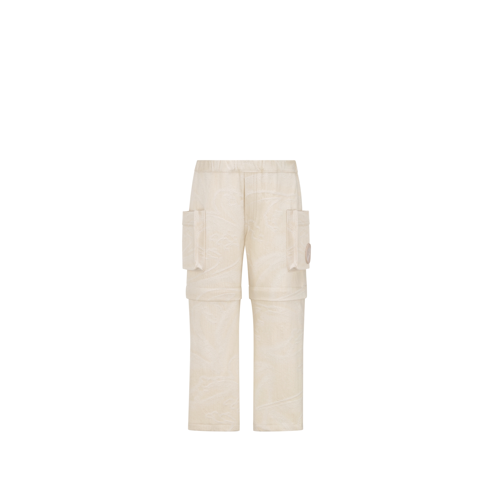 Kids' Two-in-One Cargo Pants Ivory Cotton Gabardine with Blurred-Effect Lily of the Valley Jacquard Motif E01